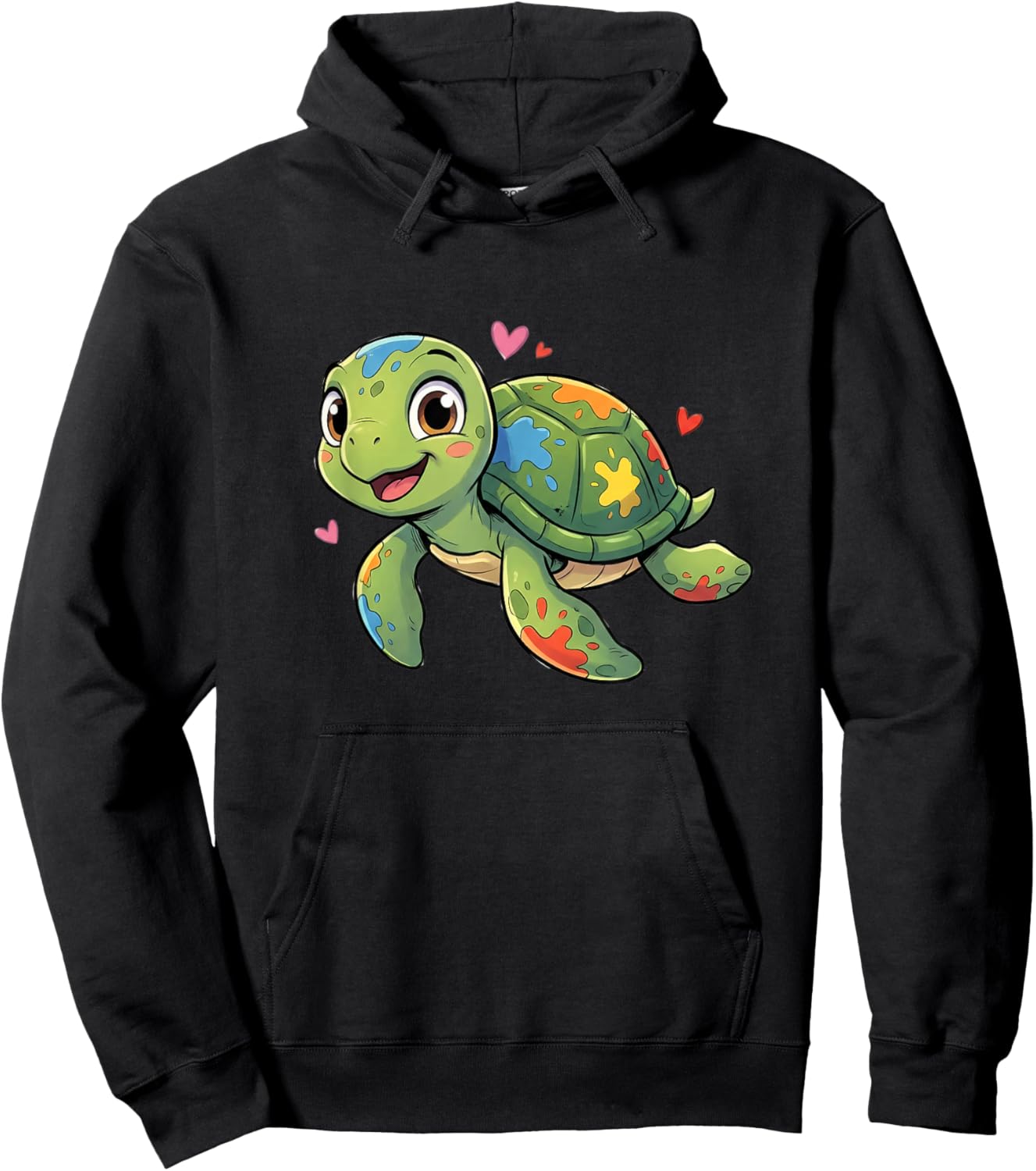 Happy Color Splash Turtle Cute Kawaii Kids Love Hoodie - Hoodie | Black