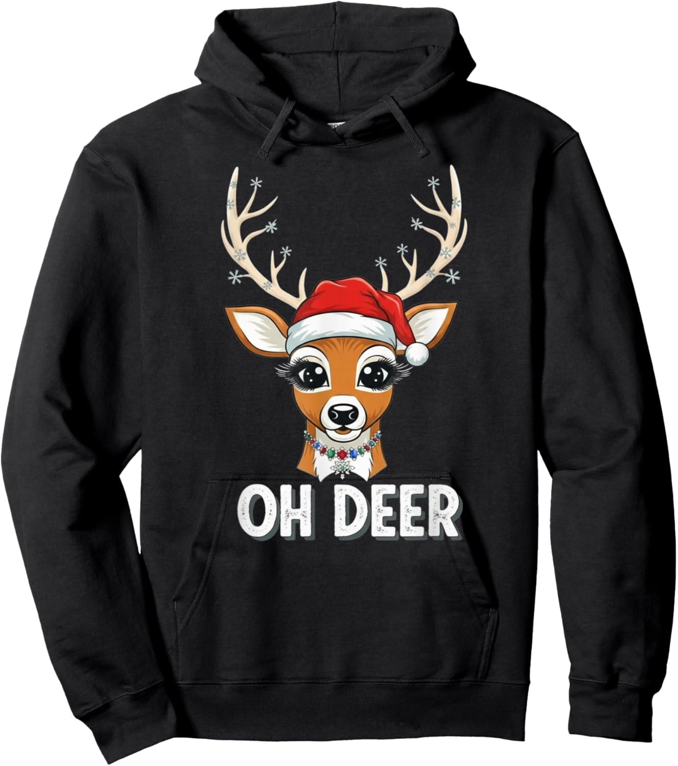 Funny Oh Deer Reindeer Santa Hat Cute Christmas Pun for Holi Hoodie - Hoodie | Black