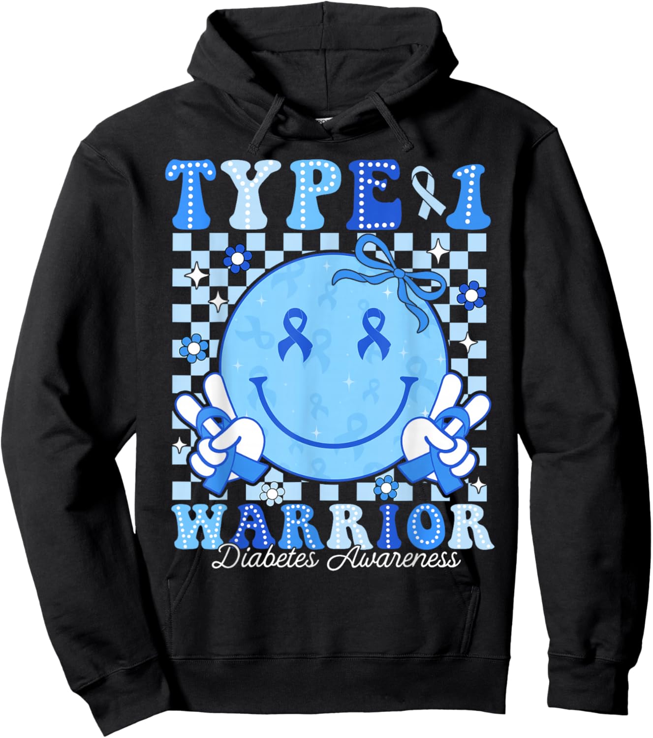 Diabetes Awareness Ribbon T1D Warrior Support Squad Girly Hoodie - Hoodie | Black