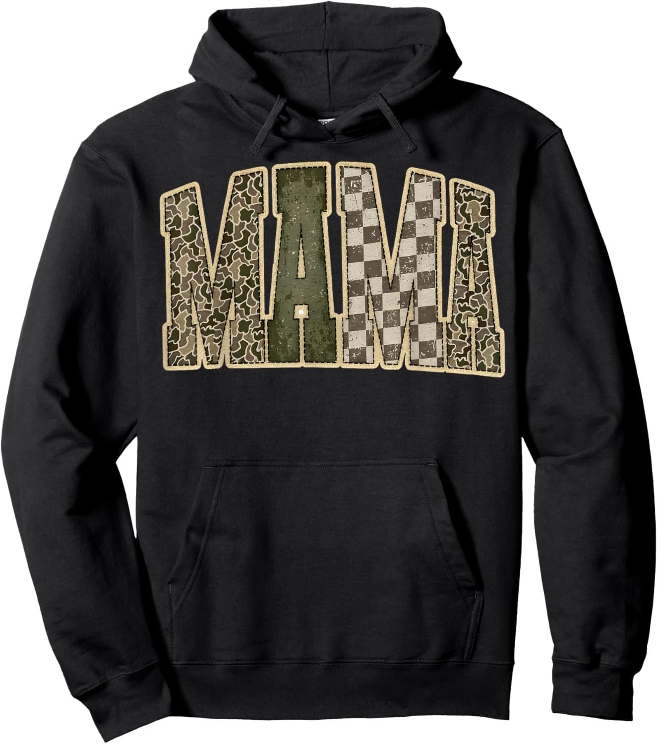 Retro Mama Camo Checkered Cute Mom Mama Vintage Women Hoodie - Hoodie | Black