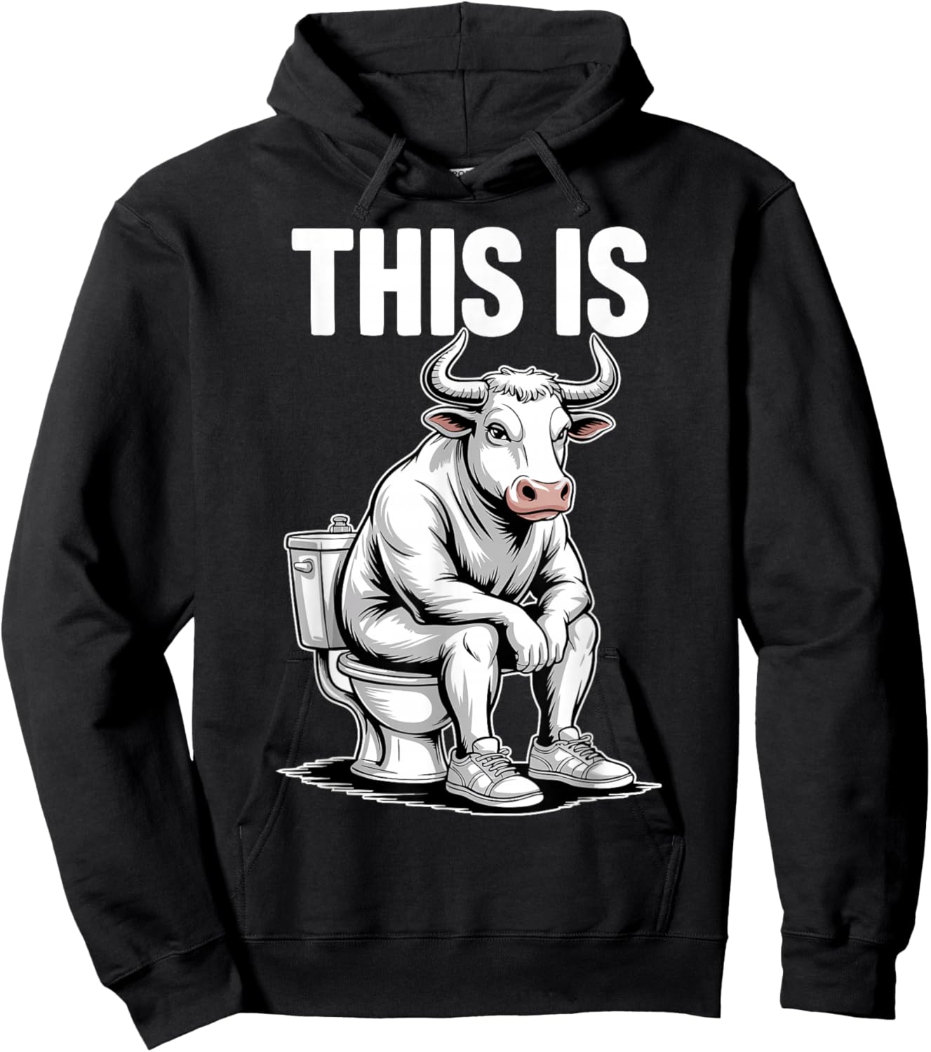 Funny Bull on Toilet Cartoon Bathroom Humor Design Hoodie - Hoodie | Black