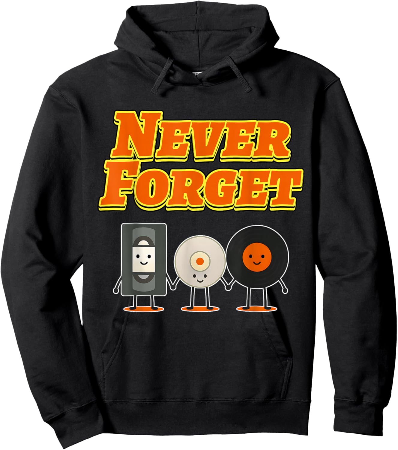 Never Forget Physical Media Nostalgia VHS CD Vinyl Graphic Hoodie - Hoodie | Black