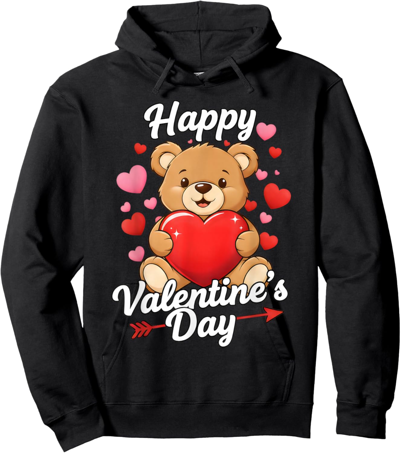 Happy Valentine Funny Cute Teddy Bear Women Girls Love Hoodie - Hoodie | Black