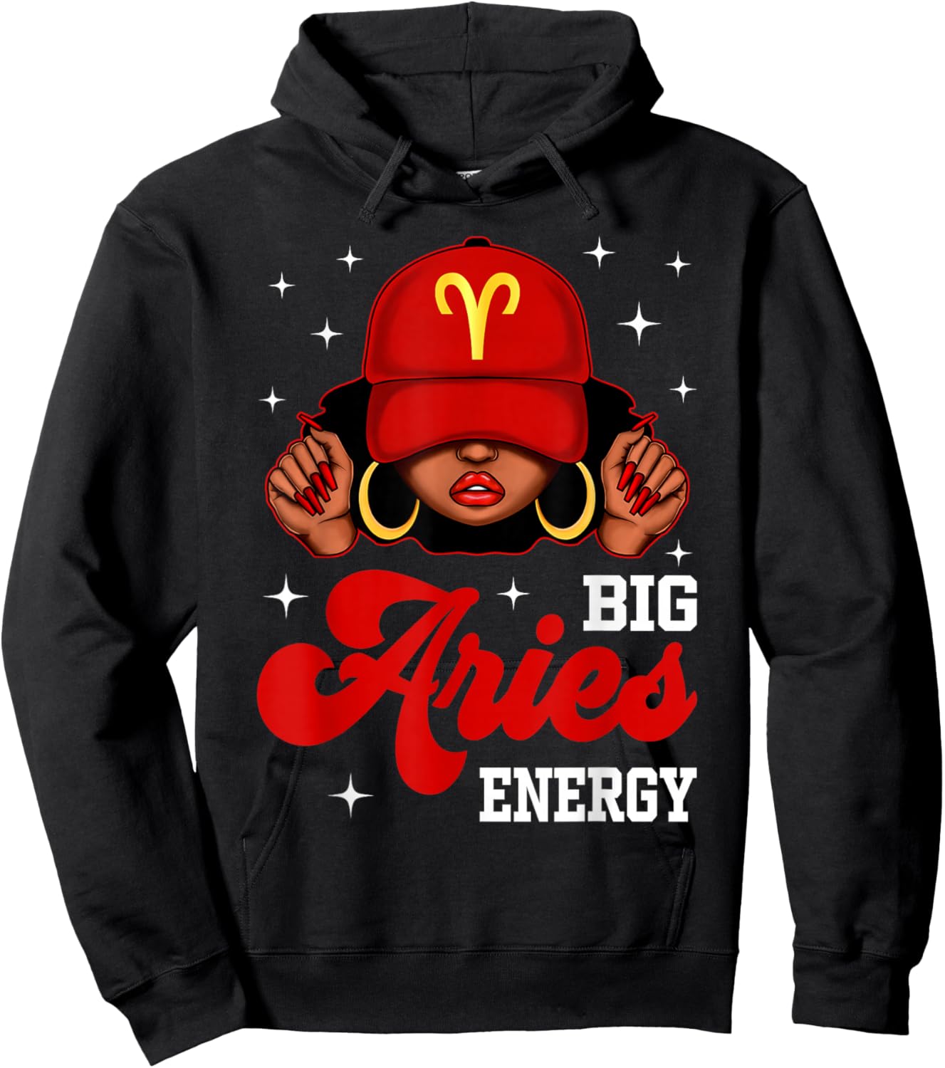 Big Aries Energy Black Woman with Red Cap Zodiac Hoodie - Hoodie | Black