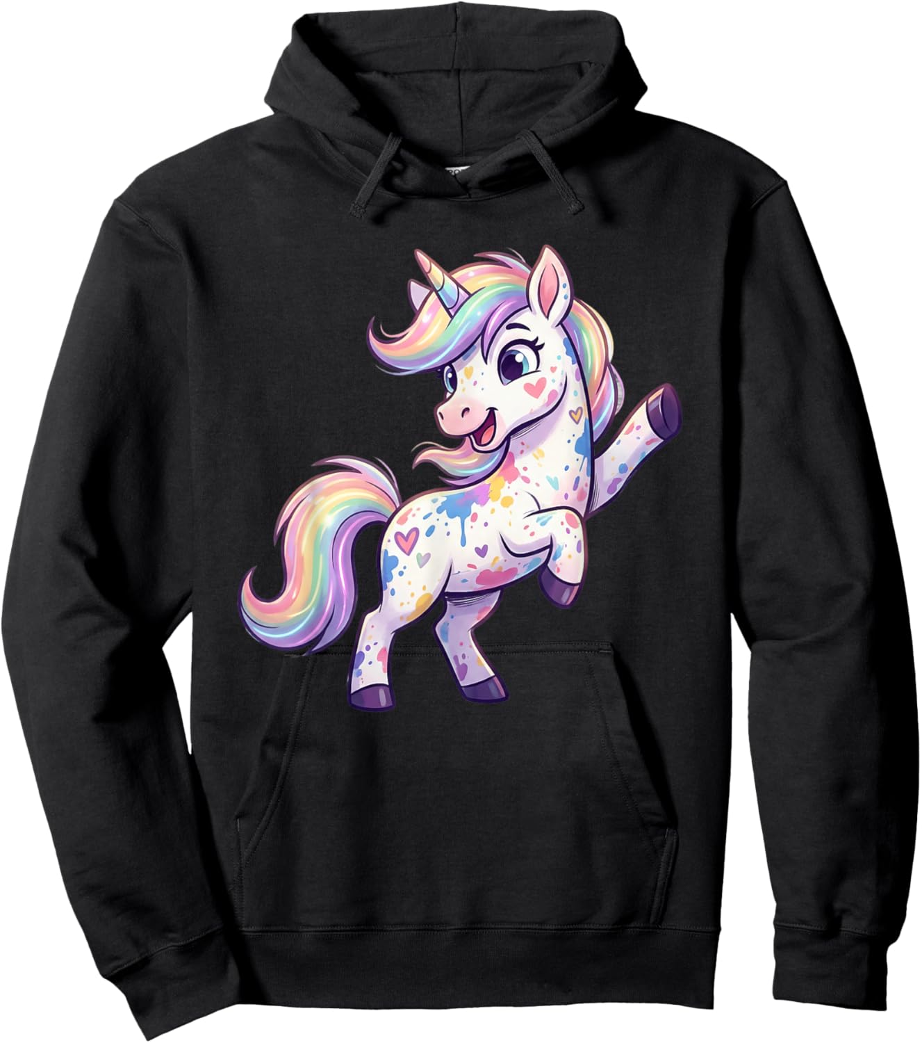 Cute Rainbow Unicorn Pastel Hearts Fantasy Hoodie - Hoodie | Black