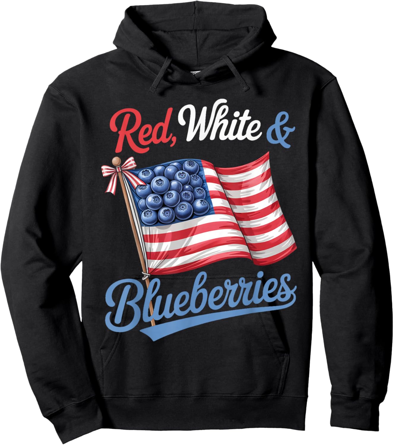 Red White & Blueberries Coquette Flag Bow Hoodie - Hoodie | Black