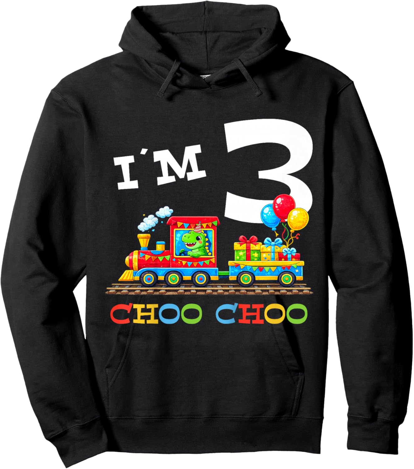 Train Birthday 3 Year Old Hoodie - Hoodie | Black