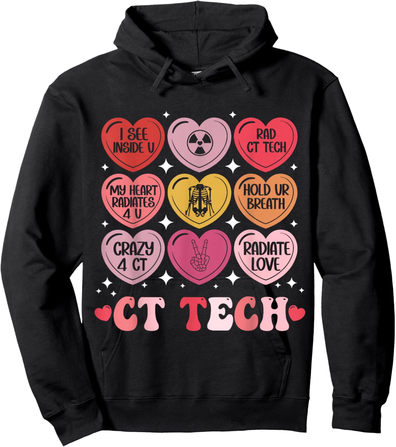 Ct Tech Valentine's Day Radiology X-Ray V-Day Hearts Candy Hoodie - Hoodie | Black