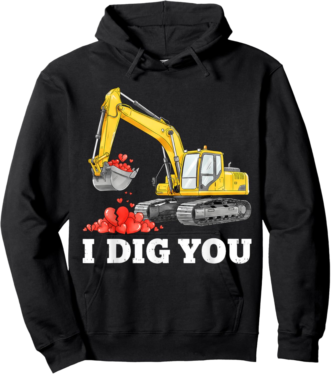 Construction Hearts Valentines Day for Teens Boys Girls Kids Hoodie - Hoodie | Black