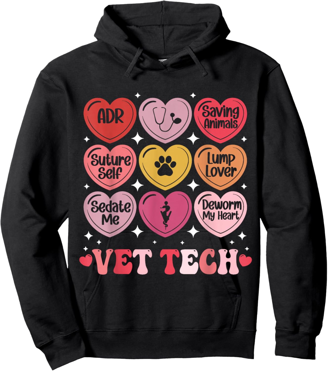 Vet Tech Valentine's Day Veterinary Medicine Hearts Candy Hoodie - Hoodie | Black