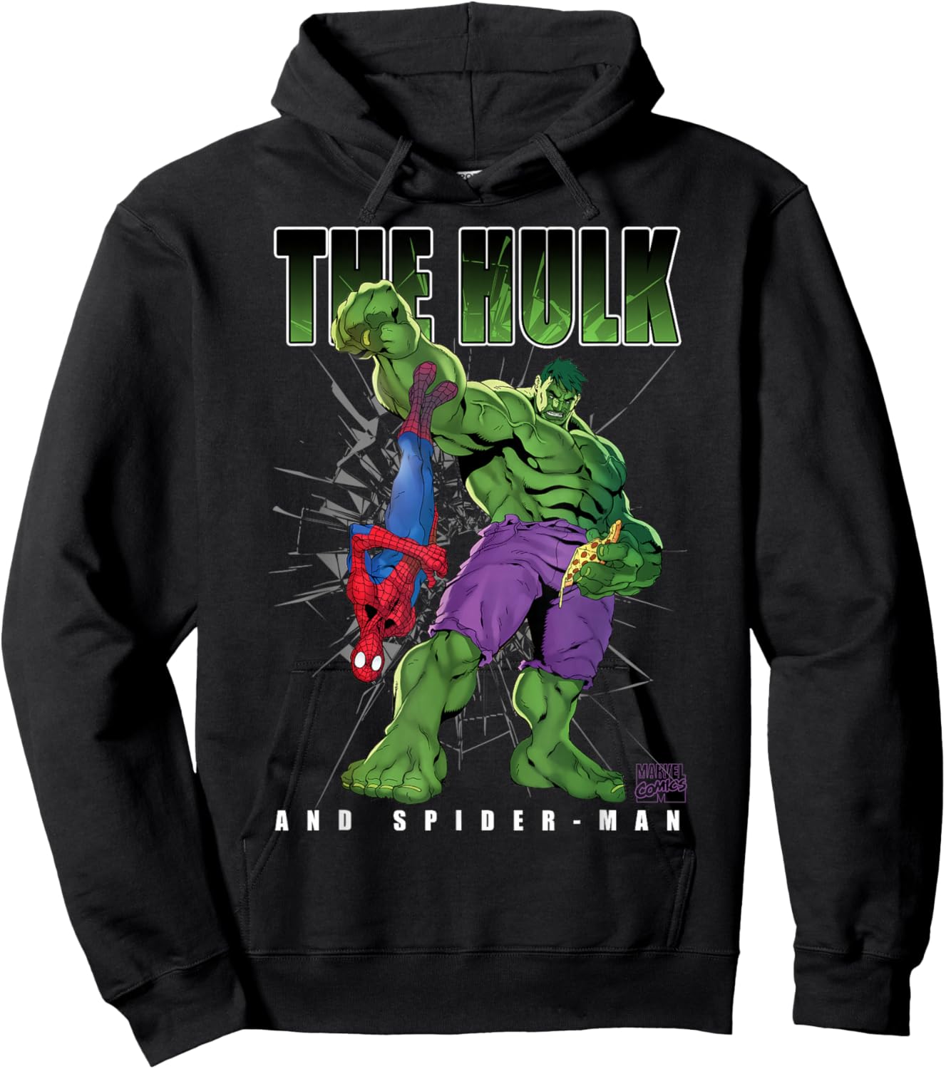 Marvel Comics Hulk and Spider-Man Pizza Smash Duo Hoodie - Hoodie | Black