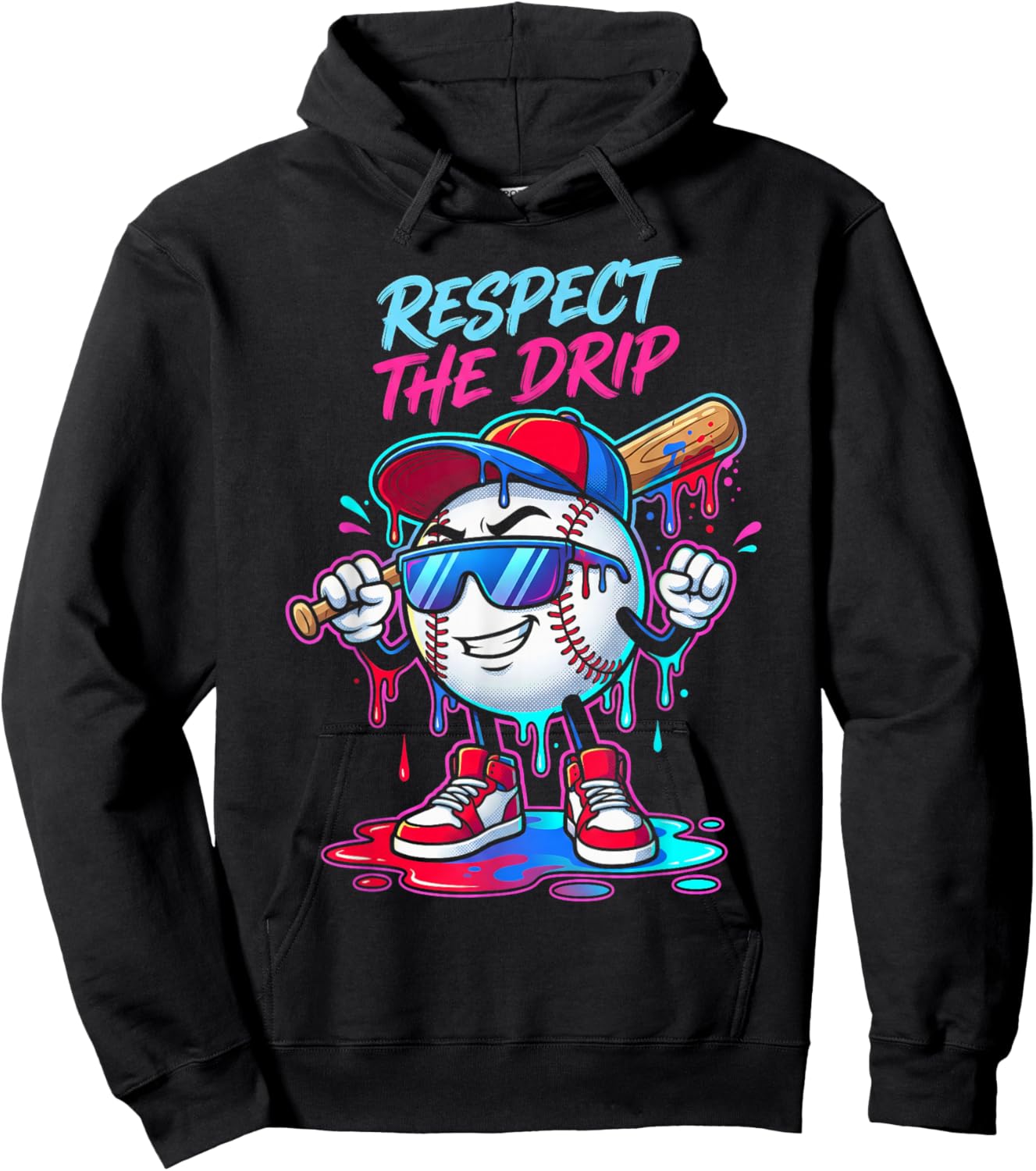 Respect The Drip Baseball Bat Sunglasses Mascot Hoodie - Hoodie | Black