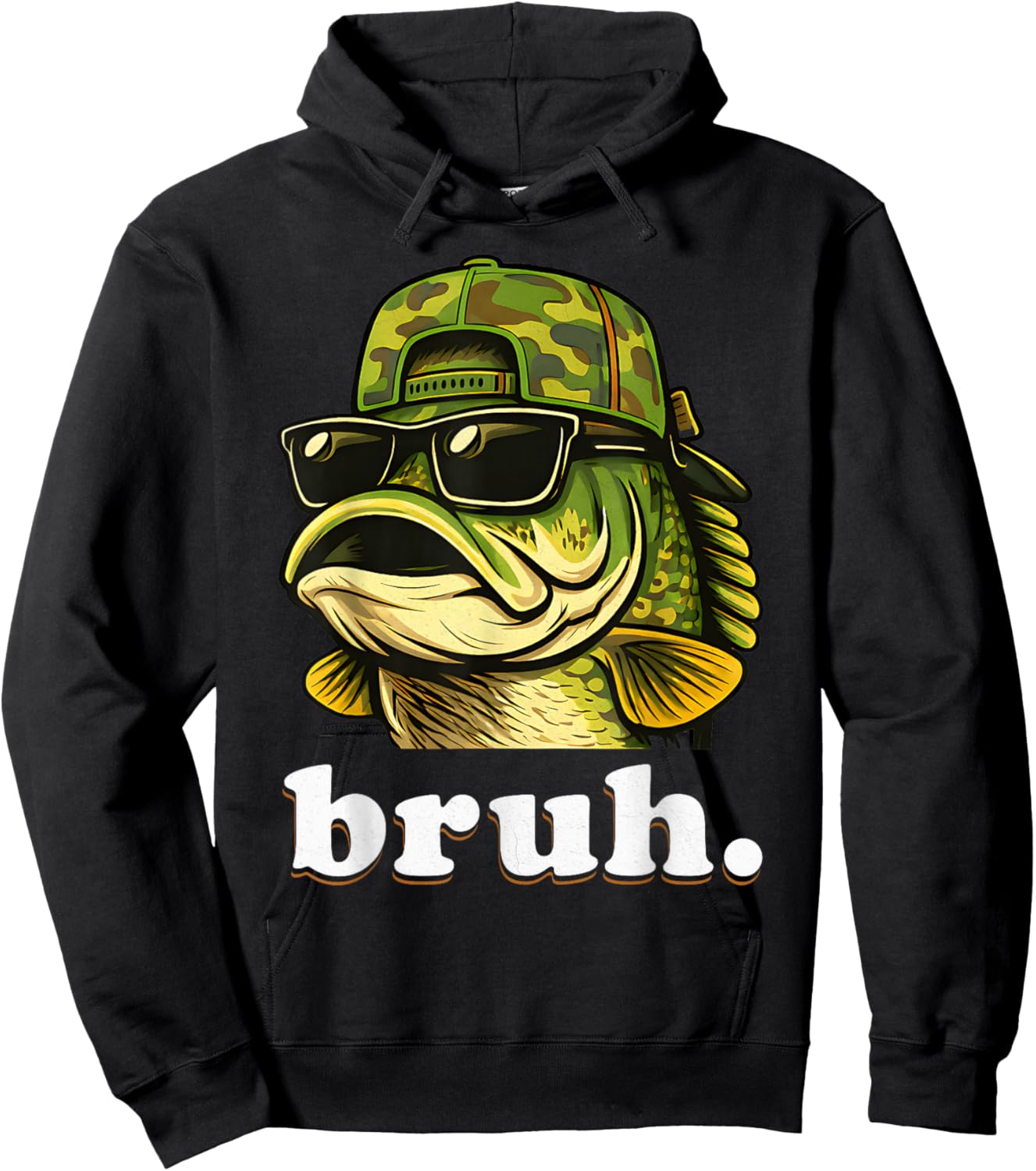 Bruh Fishing Camo Bass Fish Funny Boys Kids Camouflage Hoodie - Hoodie | Black