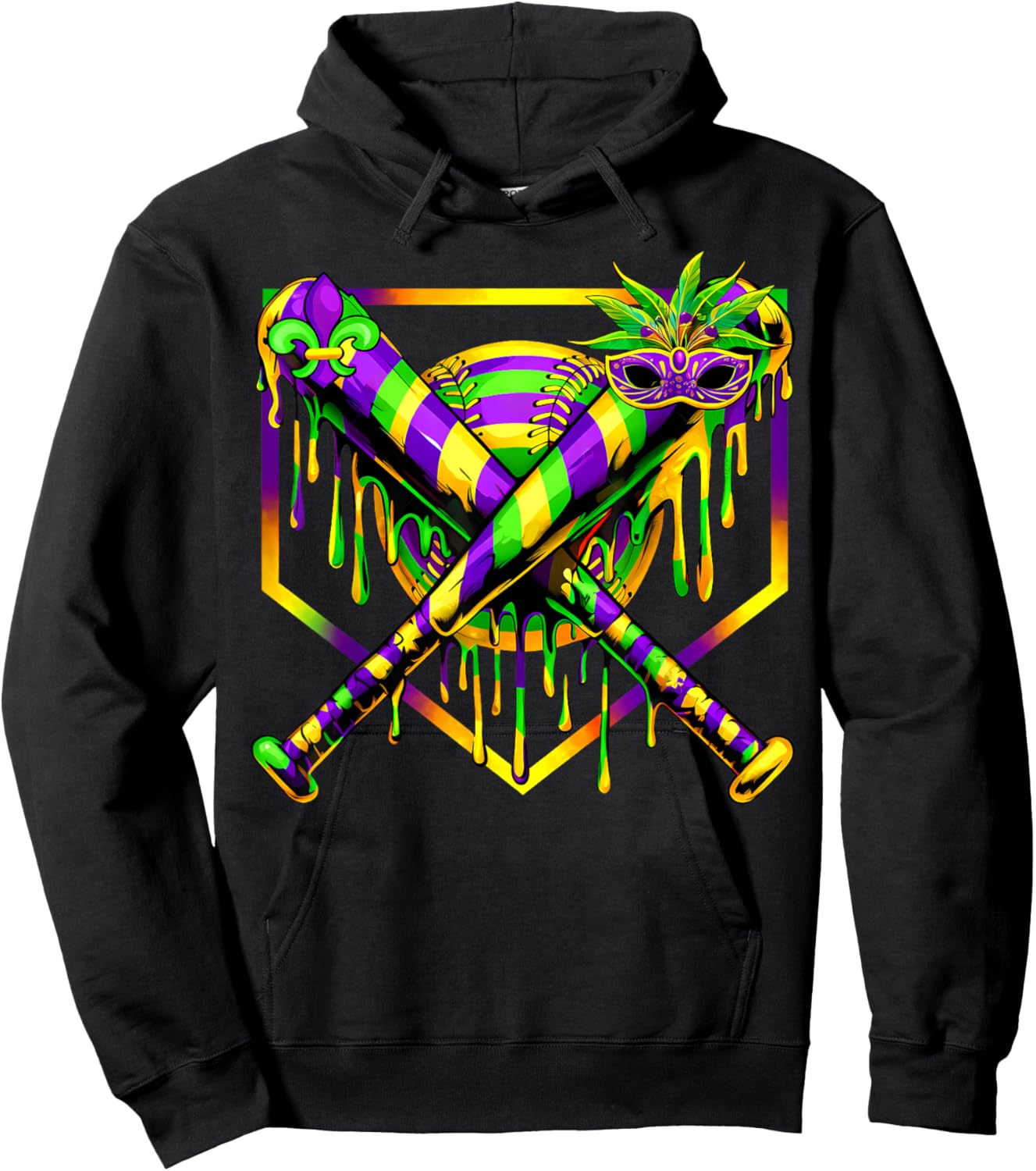 Baseball Mardi Gras Carnival Party Mask Ice Cream Drip Boys Hoodie - Hoodie | Black