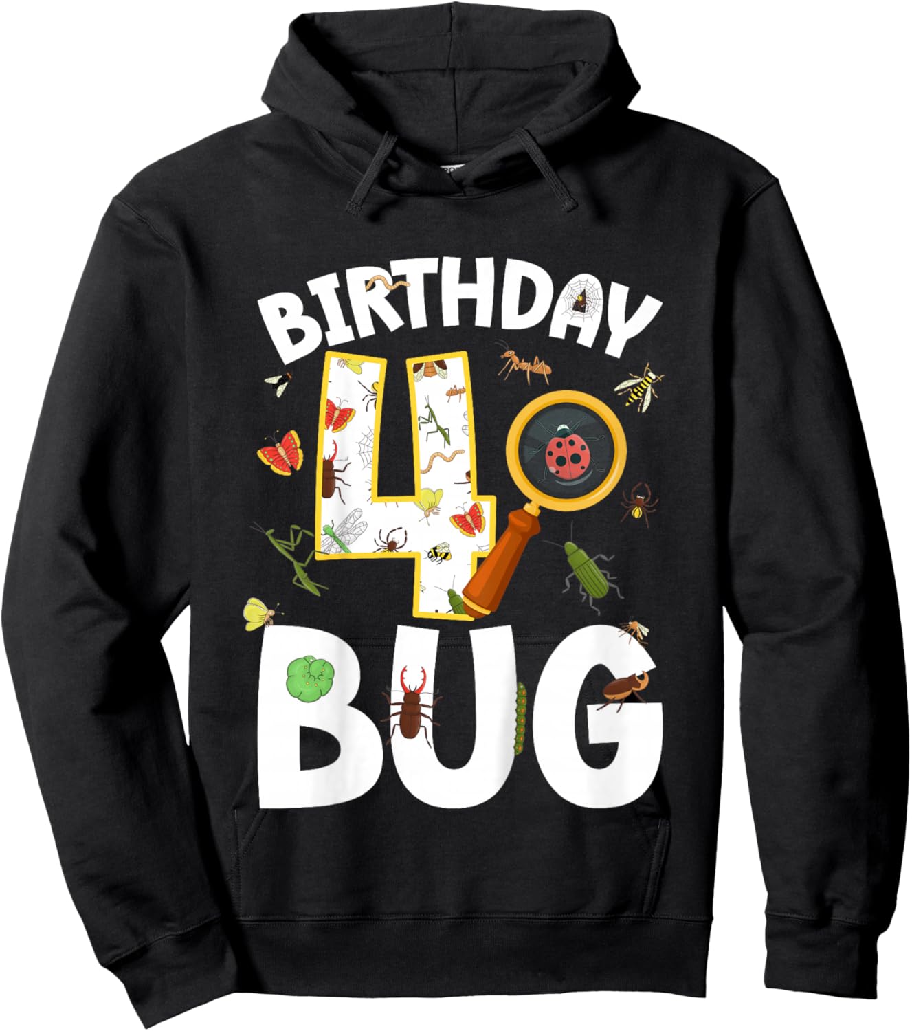 4th Bug Birthday Party 4 Year Old Bugs Birthday Hoodie - Hoodie | Black