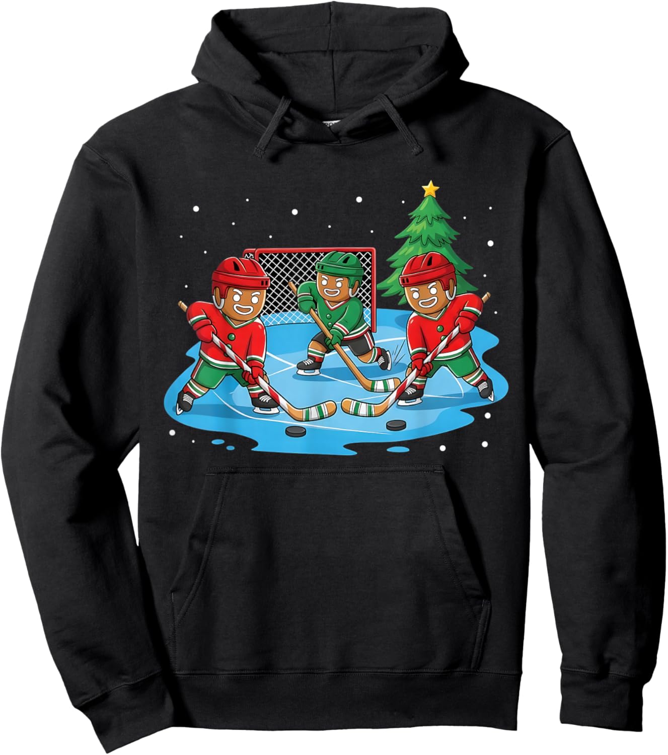 Christmas Gingerbread Ice Hockey Player Matching Family Hoodie - Hoodie | Black
