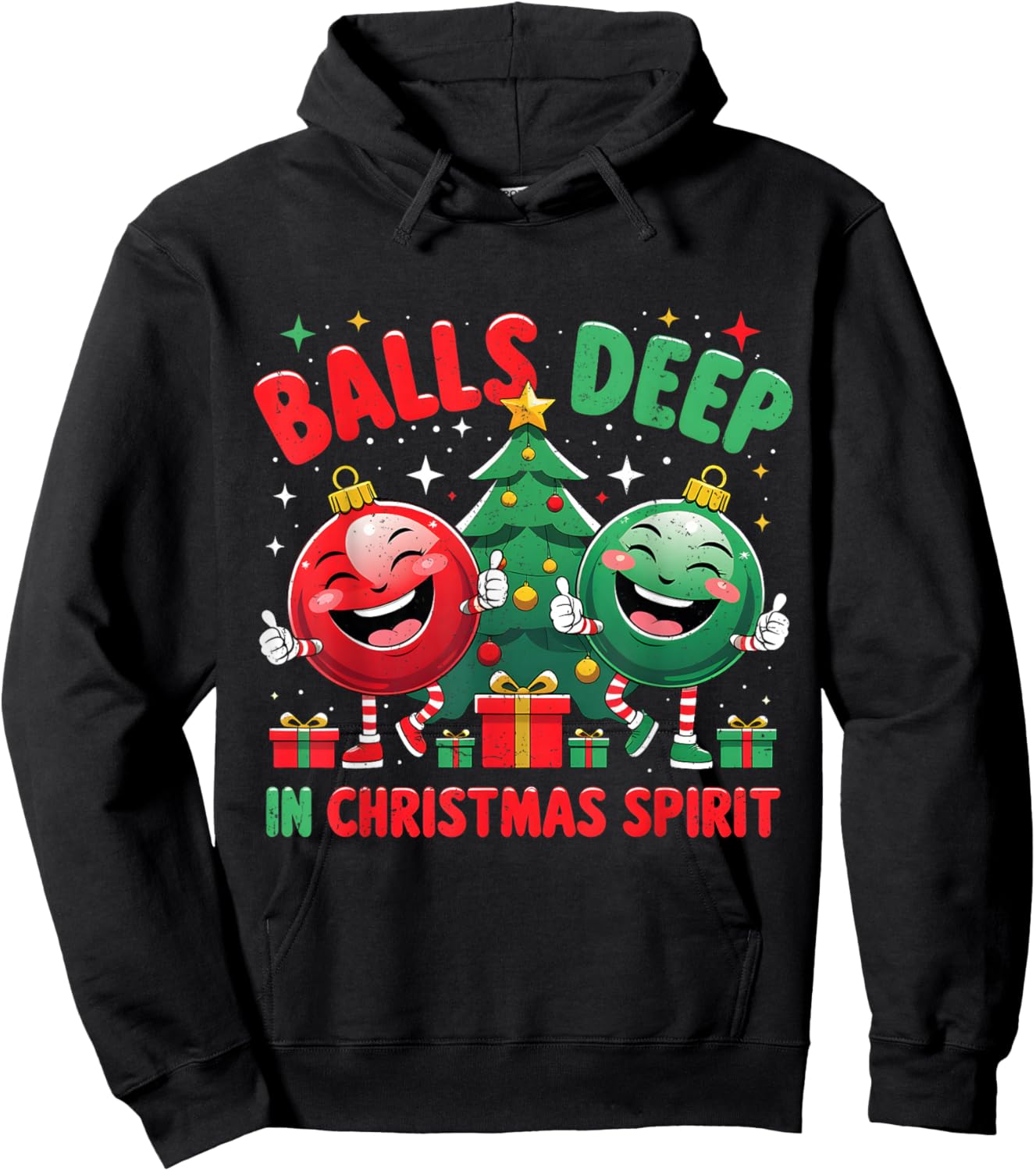 Balls Deep in Christmas Spirit Funny Ornament Hoodie - Hoodie | Black