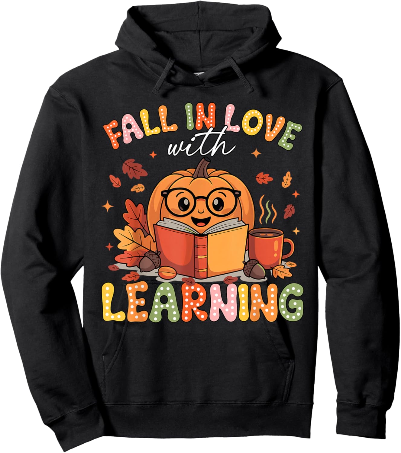 Retro Fall in Love with Learning Pumpkin Teacher Autumn Hoodie - Hoodie | Black