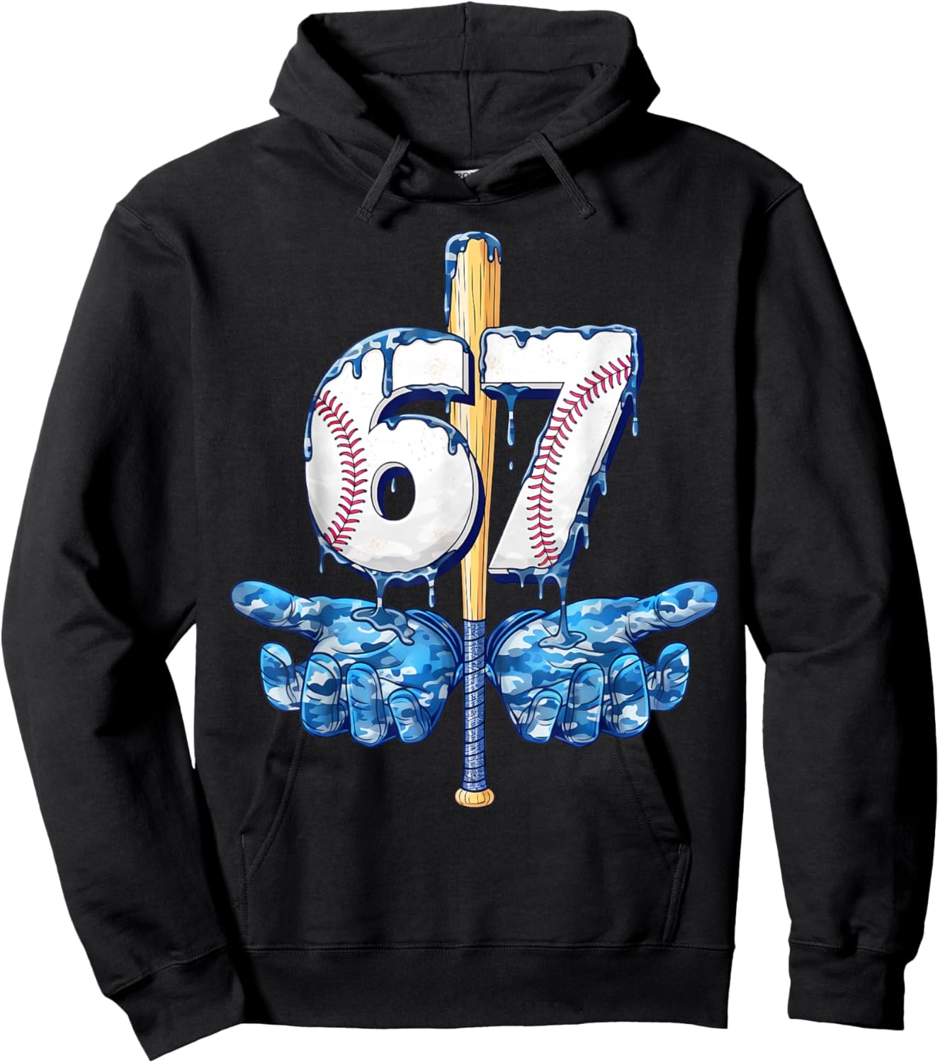Blue Camo Baseball 67 Six Seven Camo Ice Cream Drip Boy Teen Hoodie - Hoodie | Black