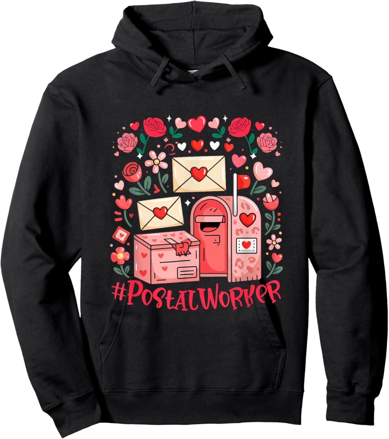 Postal Job Tools Valentine Hearts Floral Flowers Lover Hoodie - Hoodie | Black