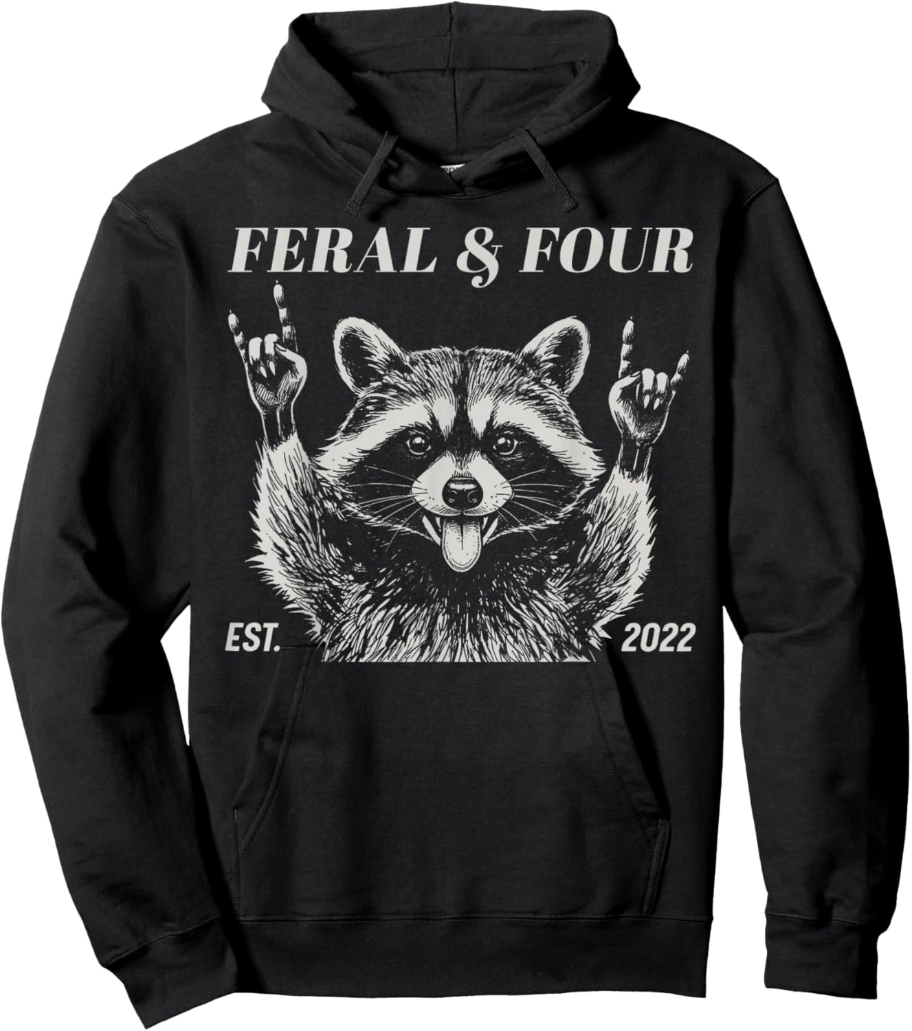 Feral and Four Raccoon Funny 4th Birthday Girls Boys Kids Hoodie - Hoodie | Black