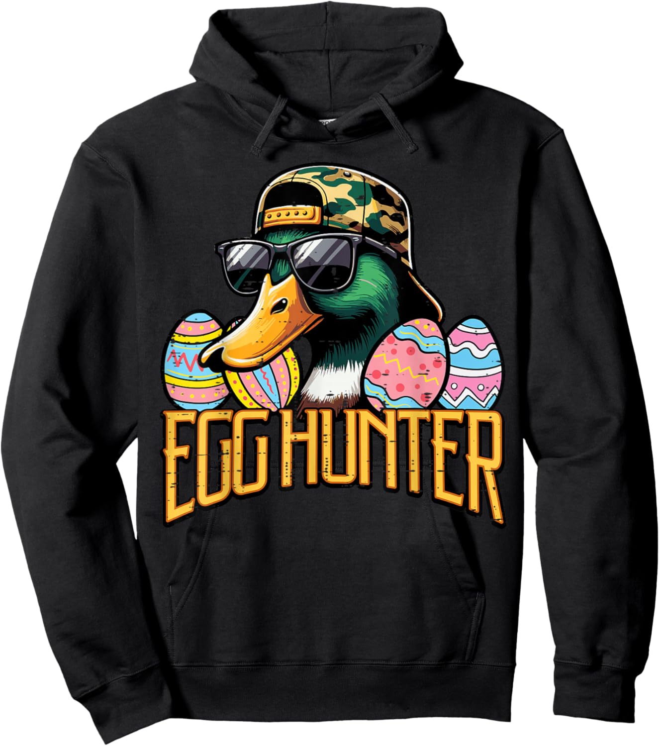 Easter Duck Face Camo Cap Egg Hunter Hunting Boys Kids Youth Hoodie - Hoodie | Black