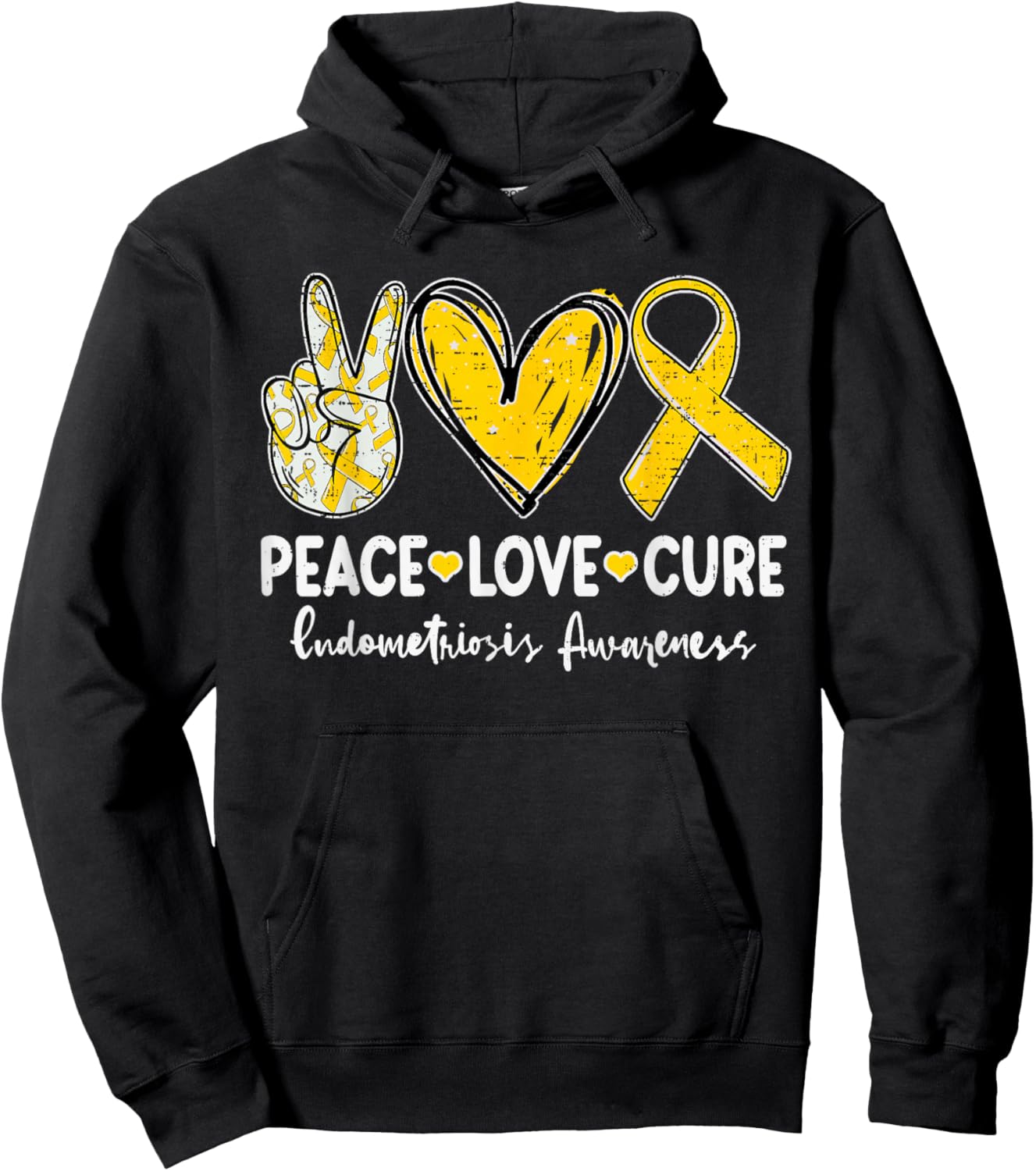 Peace Love Cure Endometriosis Awareness Endo Support Hoodie - Hoodie | Black