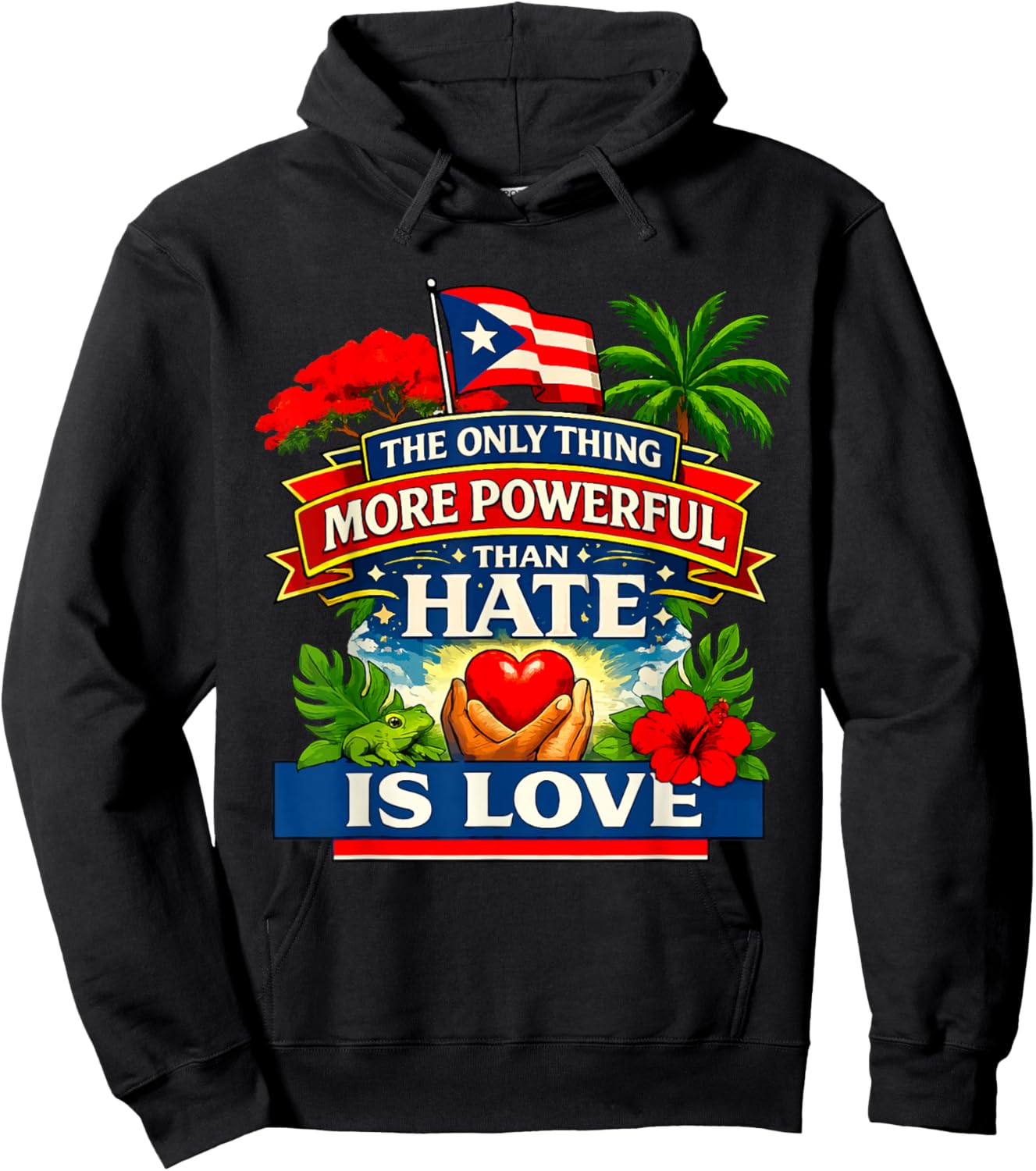 The Only Thing More Powerful Than Hate is Love Flag Retro Hoodie - Hoodie | Black