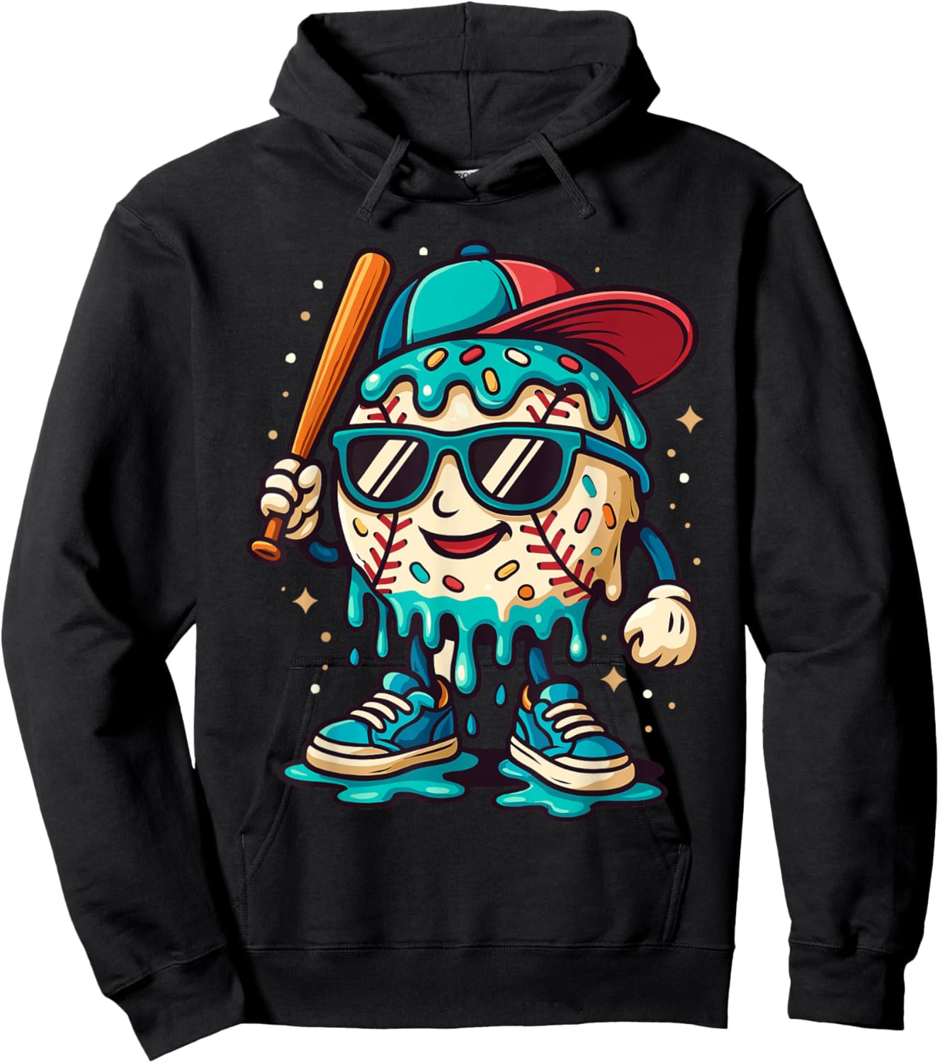 Baseball Drip Outfit Boys, Ice Cream Drip Baseball Lifestyle Hoodie - Hoodie | Black