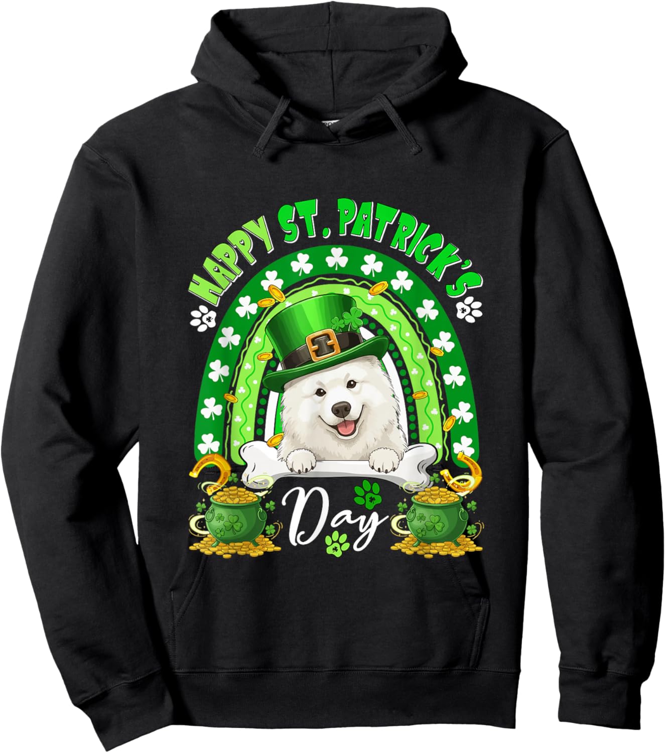 Happy St. Patrick's Day Samoyed Rainbow Shamrocks Owner Hoodie - Hoodie | Black