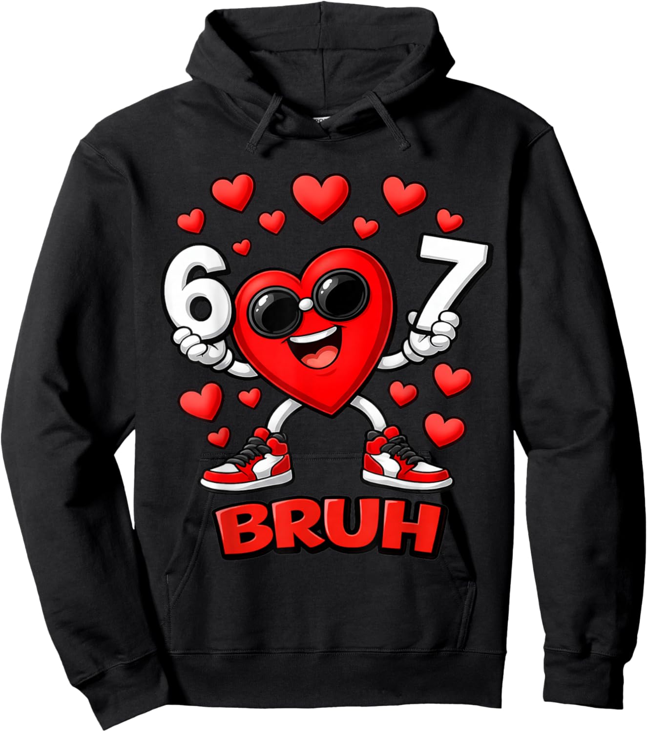 67 Bruh Six Seven Funny Dabbing Heart Valentine Boys Kids Hoodie - Hoodie | Black