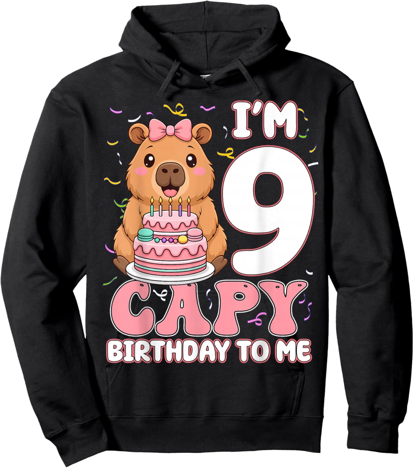 9 Years Old Capy Birthday to Me 9th Birthday Capybara Girl Hoodie - Hoodie | Black