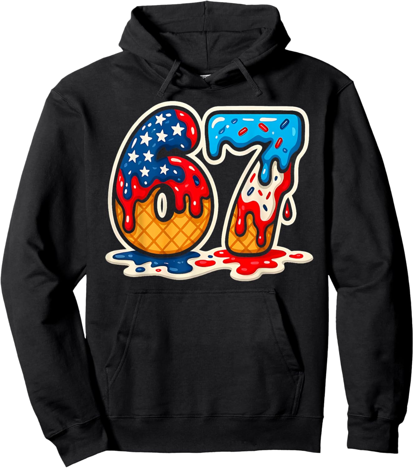 67 Ice Cream Drip Meme Funny Six Seven Gen Alpha Slang Hoodie - Hoodie | Black