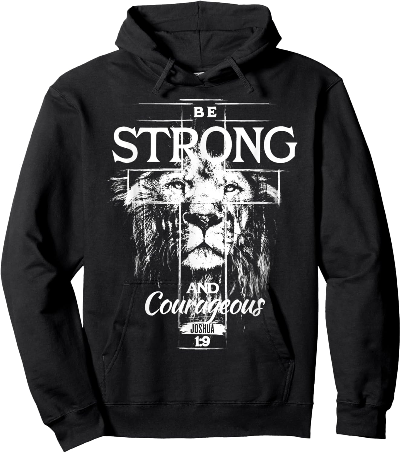 Christian Lion Be Strong and Courageous Faith Cross Men Hoodie - Hoodie | Black