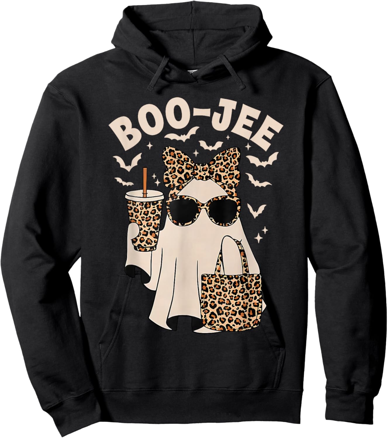 Boo JEE Boujee Leopard Ghost Halloween October Vibes Hoodie - Hoodie | Black