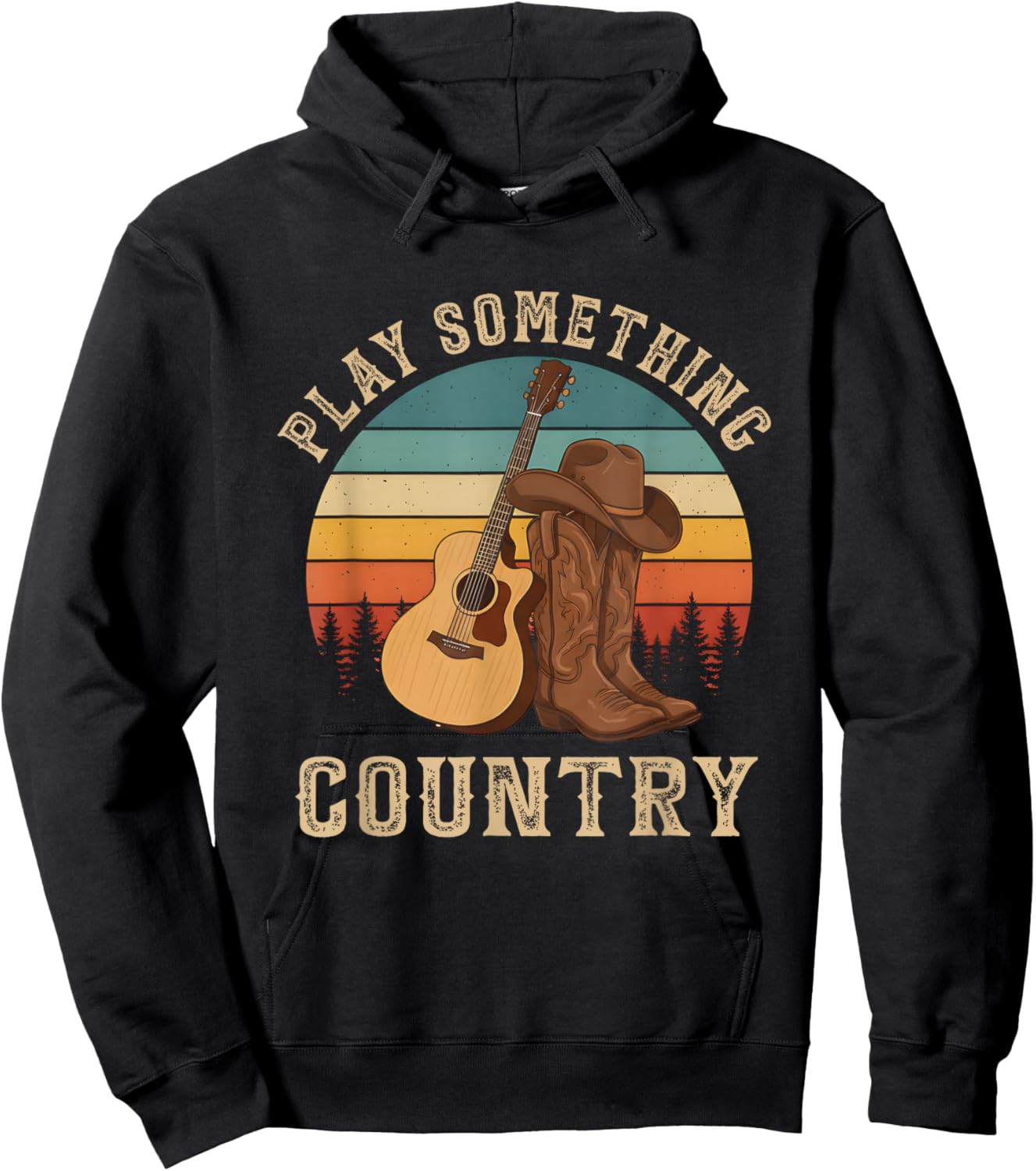 Vintage Cowboy Boots Western Rodeo Play Something Country Hoodie - Hoodie | Black