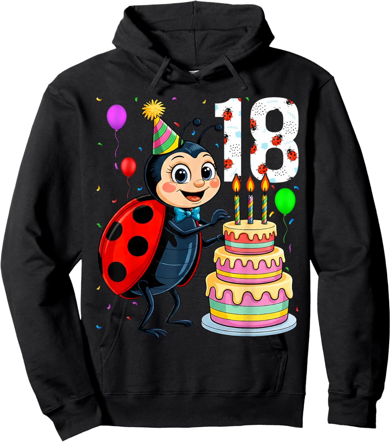 18 Year Old Funny Ladybug 2008 18th Birthday Girl Family Hoodie - Hoodie | Black