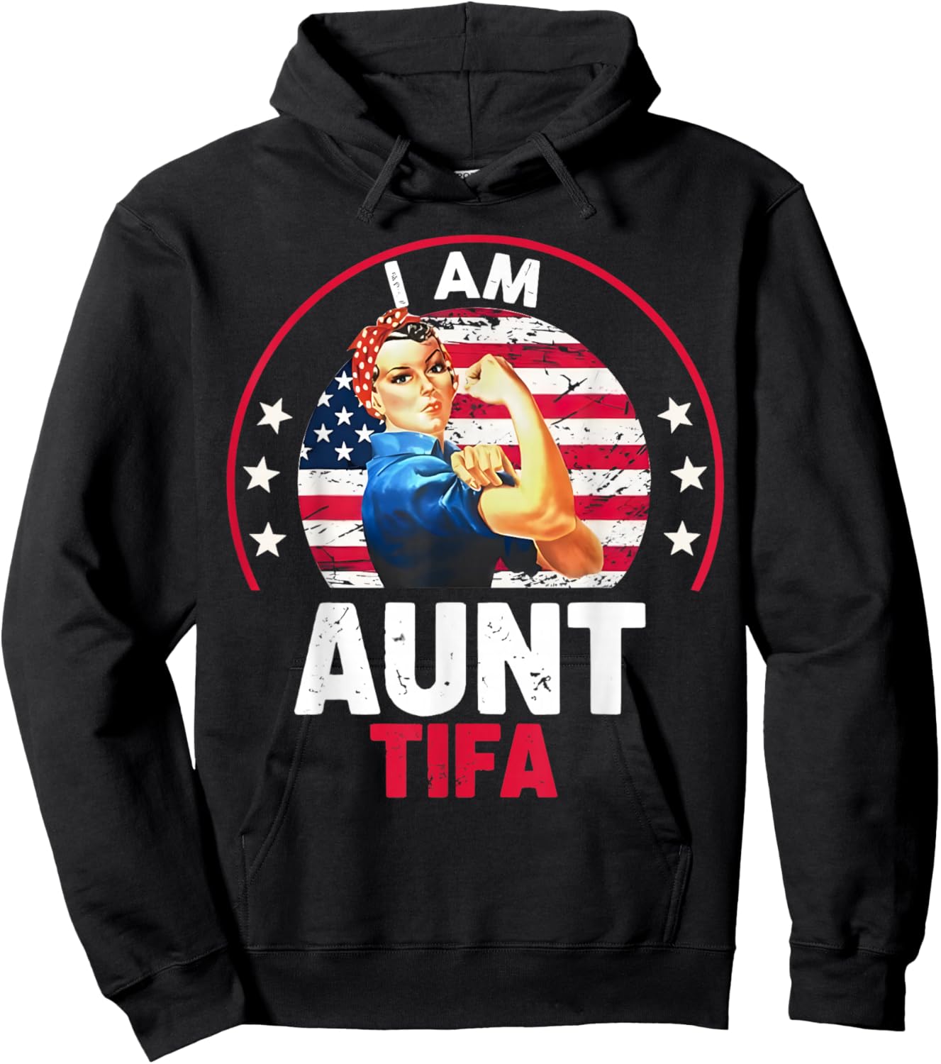 Vintage I Am Aunt Tifa Woman's Girl Aunt Tifa America Flag Hoodie - Hoodie | Black