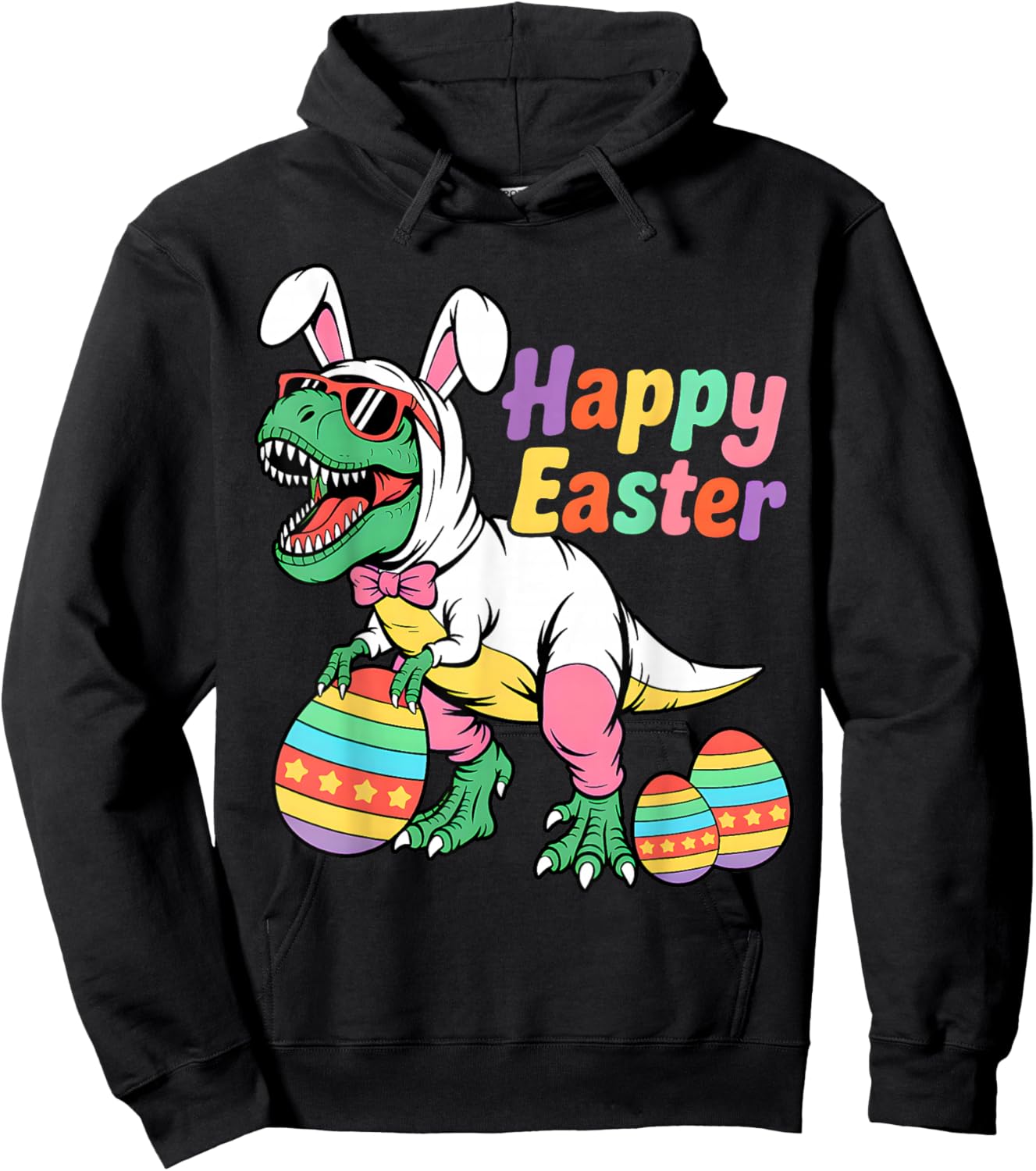 Happy Eastrawr T Rex Dinosaur Easter Bunny Day Egg Boys Kids Hoodie - Hoodie | Black