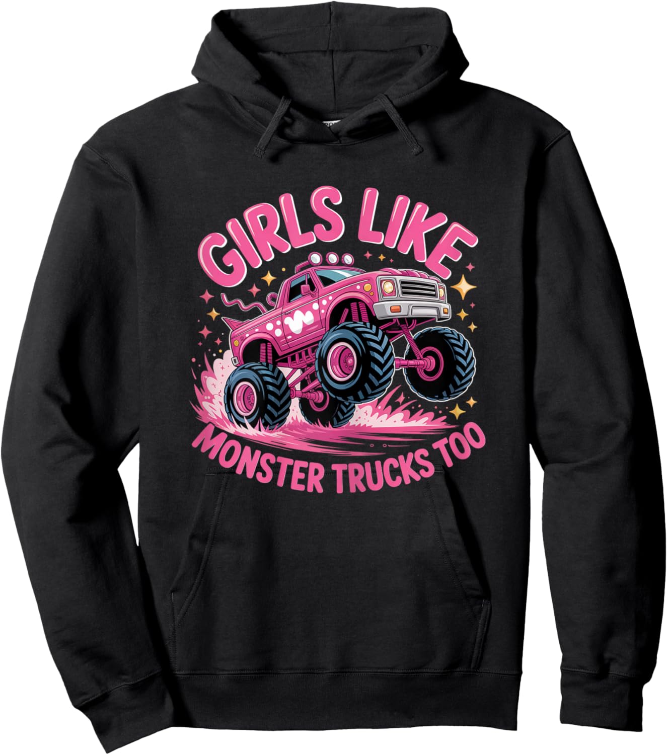 Girls Like Monster Trucks Too Retro Monster Truck Girls Hoodie - Hoodie | Black