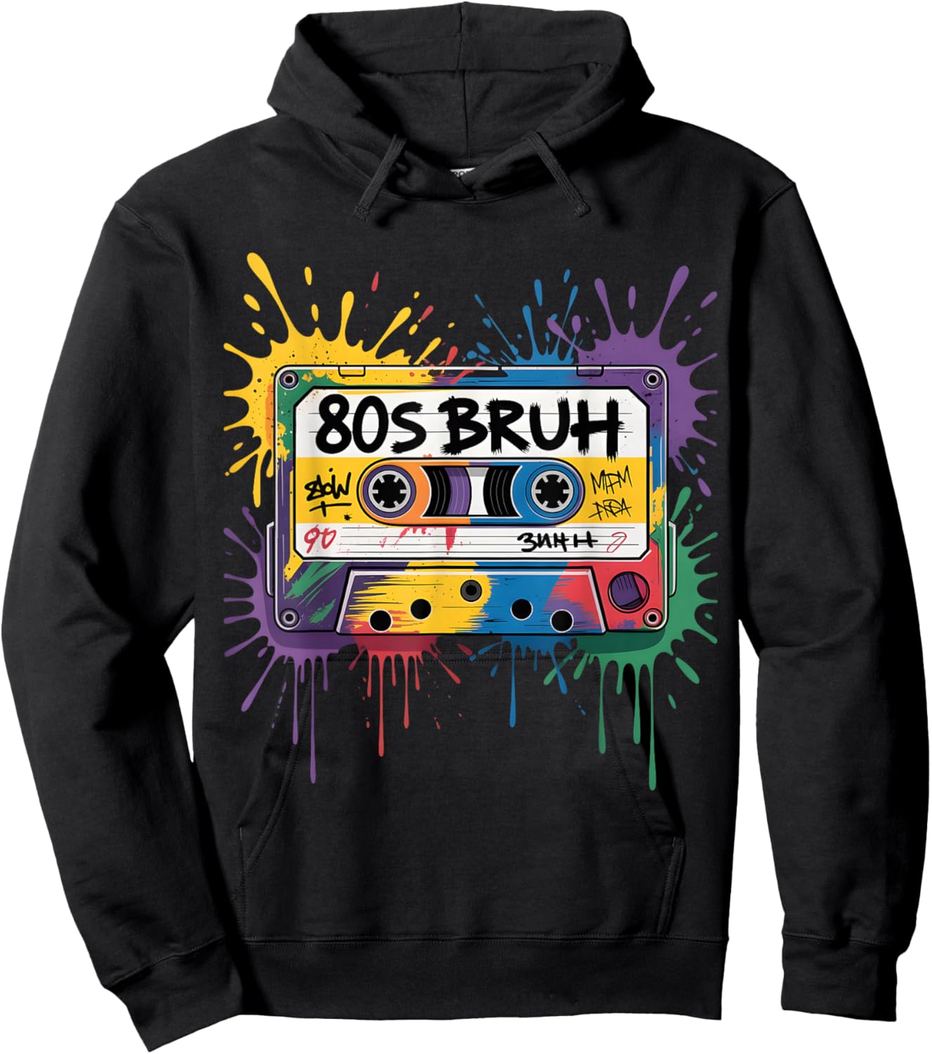 Retro 80s Bruh Graffiti Cassette Tape 1980s Party Eighties Hoodie - Hoodie | Black