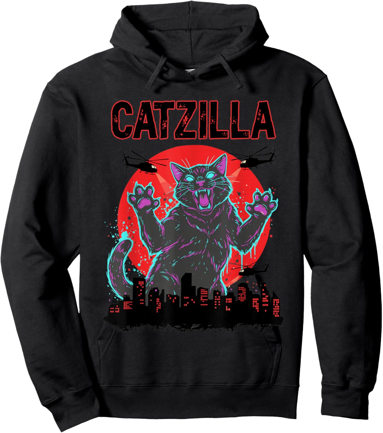 Catzilla Cat Japanese Art Funny Women Boys and Girls Hoodie - Hoodie | Black
