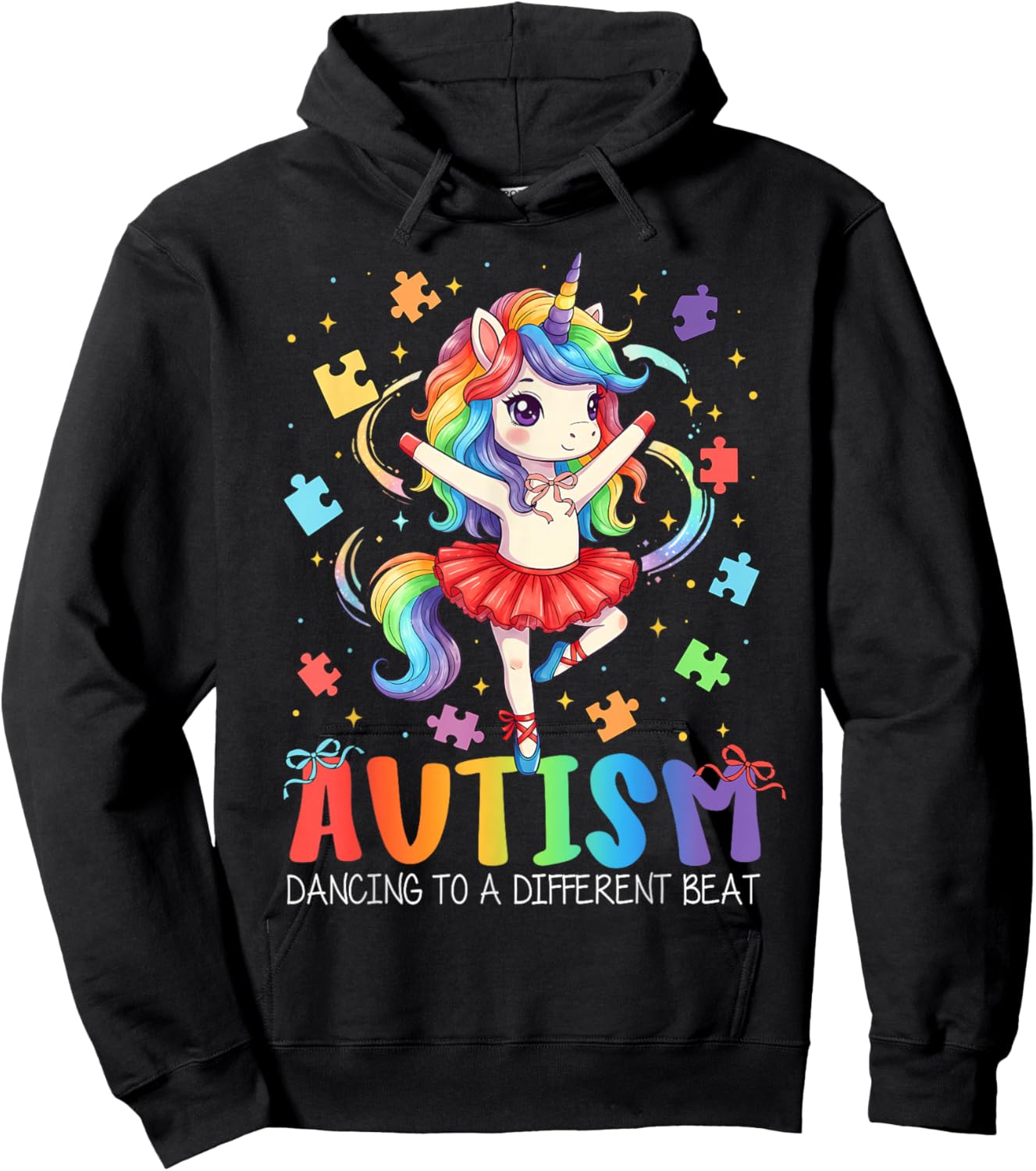 Dancing to A Different Beat Unicorn Autism Awareness Girl Hoodie - Hoodie | Black