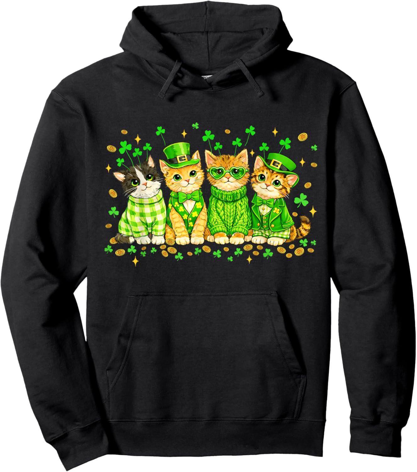 Happy St Patricks Catricks Day Cats Saint Pattys Women Girls Hoodie - Hoodie | Black