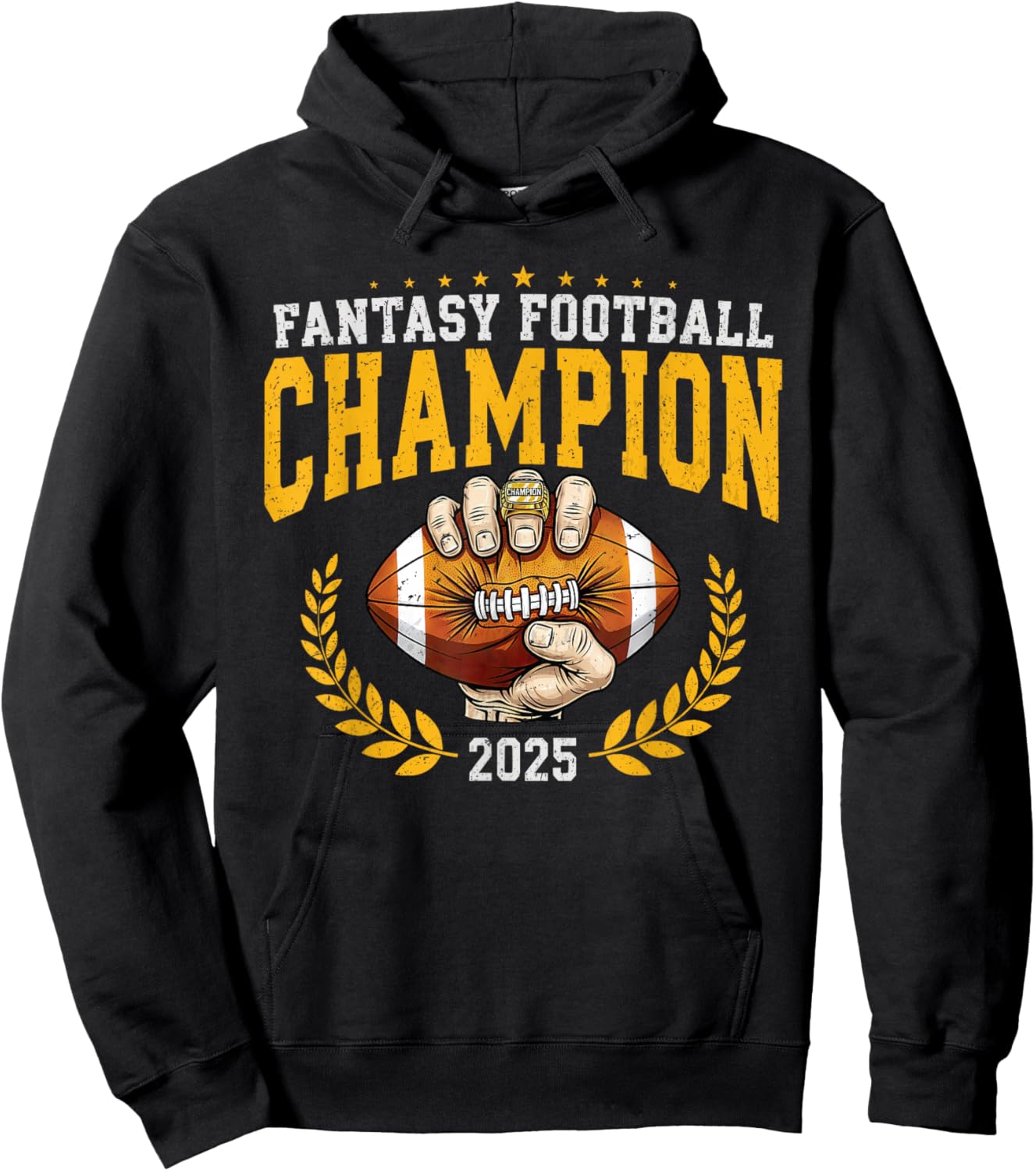 Fantasy Football Champion 2025 Shield Trophy Emblem Hoodie - Hoodie | Black