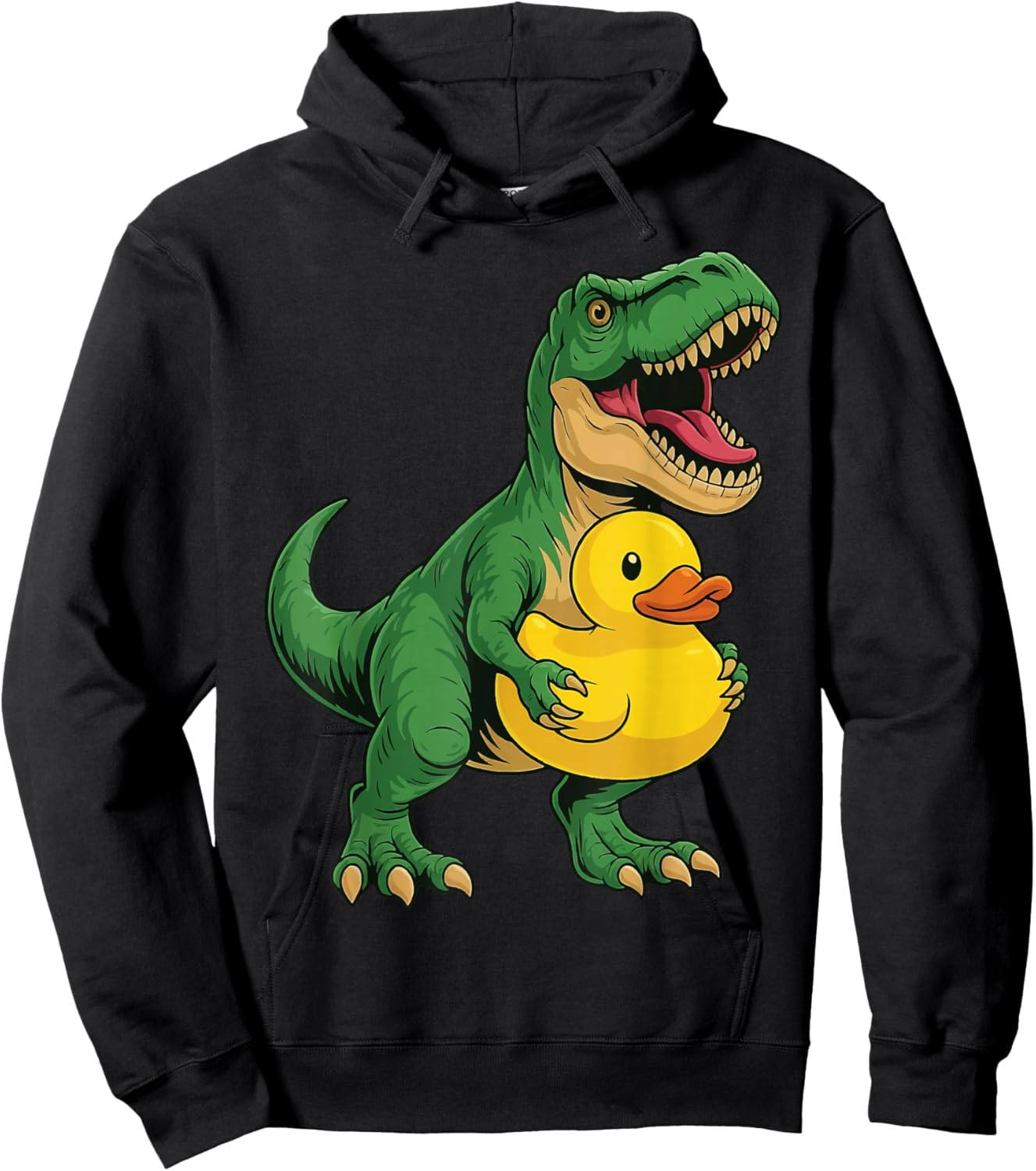 T-Rex Holding Rubber Duck Dinosaur Kids Hoodie - Hoodie | Black