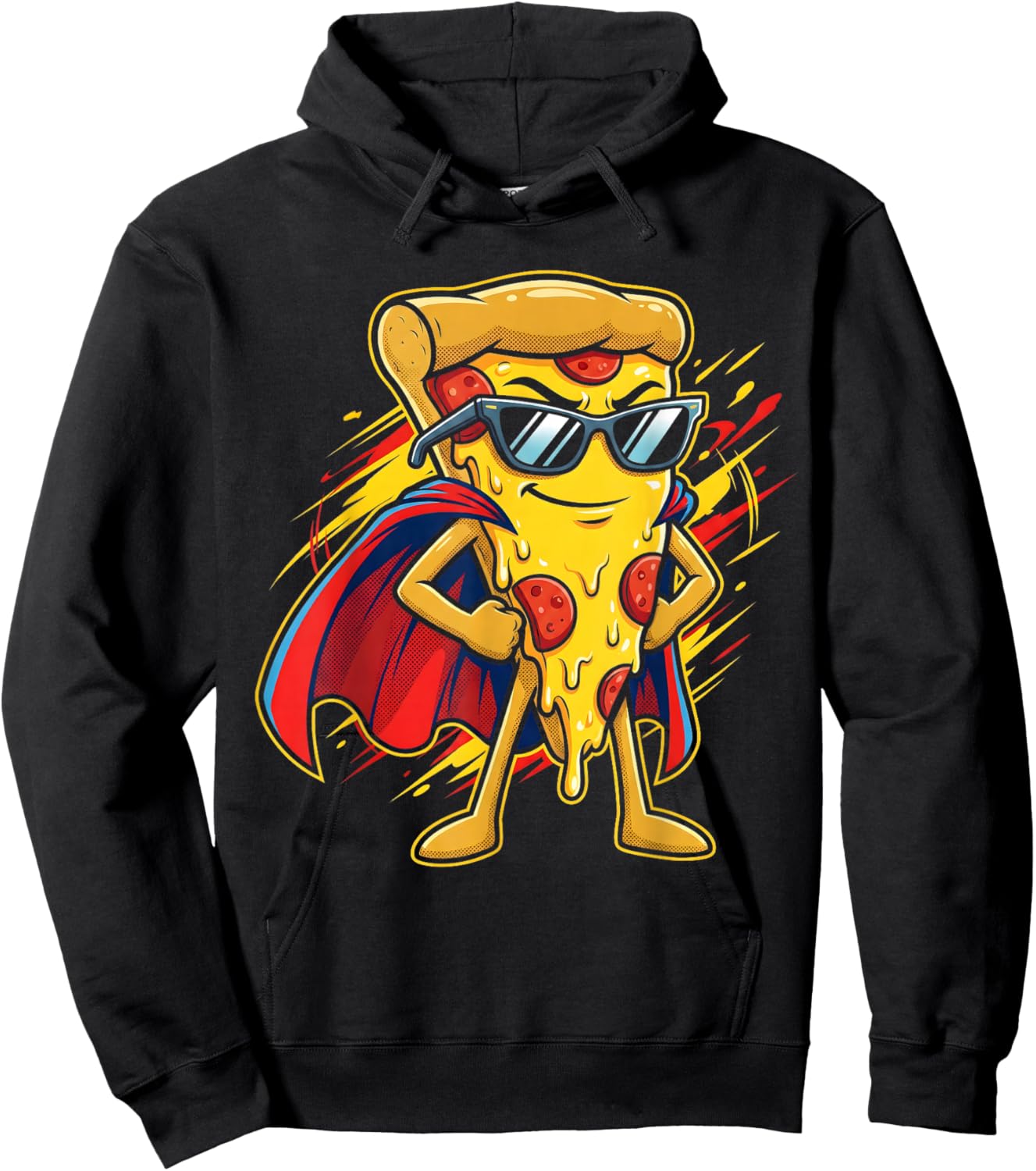 Funny Pizza Slice Hero Boys Pizza Lovers Fast Food Hoodie - Hoodie | Black