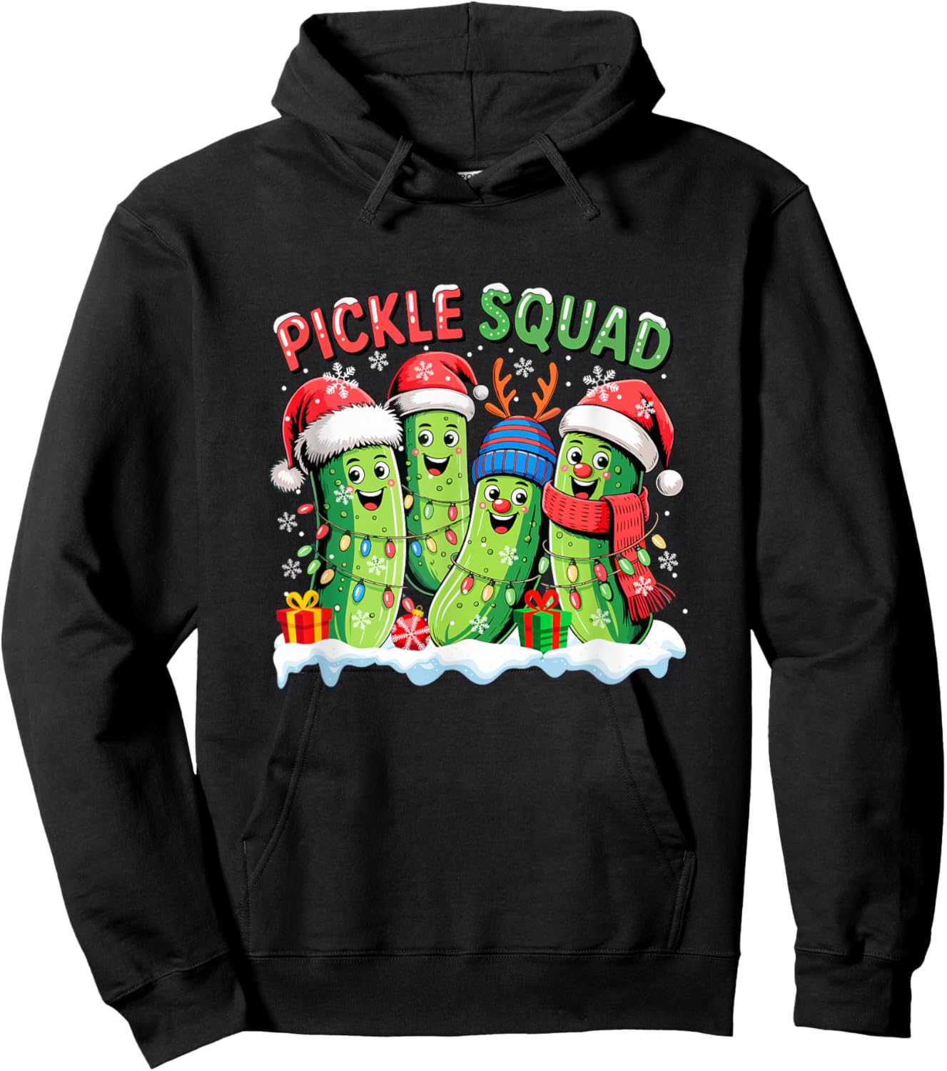 Pickle Christmas Squad Group Santa Reindeer Pickles Vegan Hoodie - Hoodie | Black