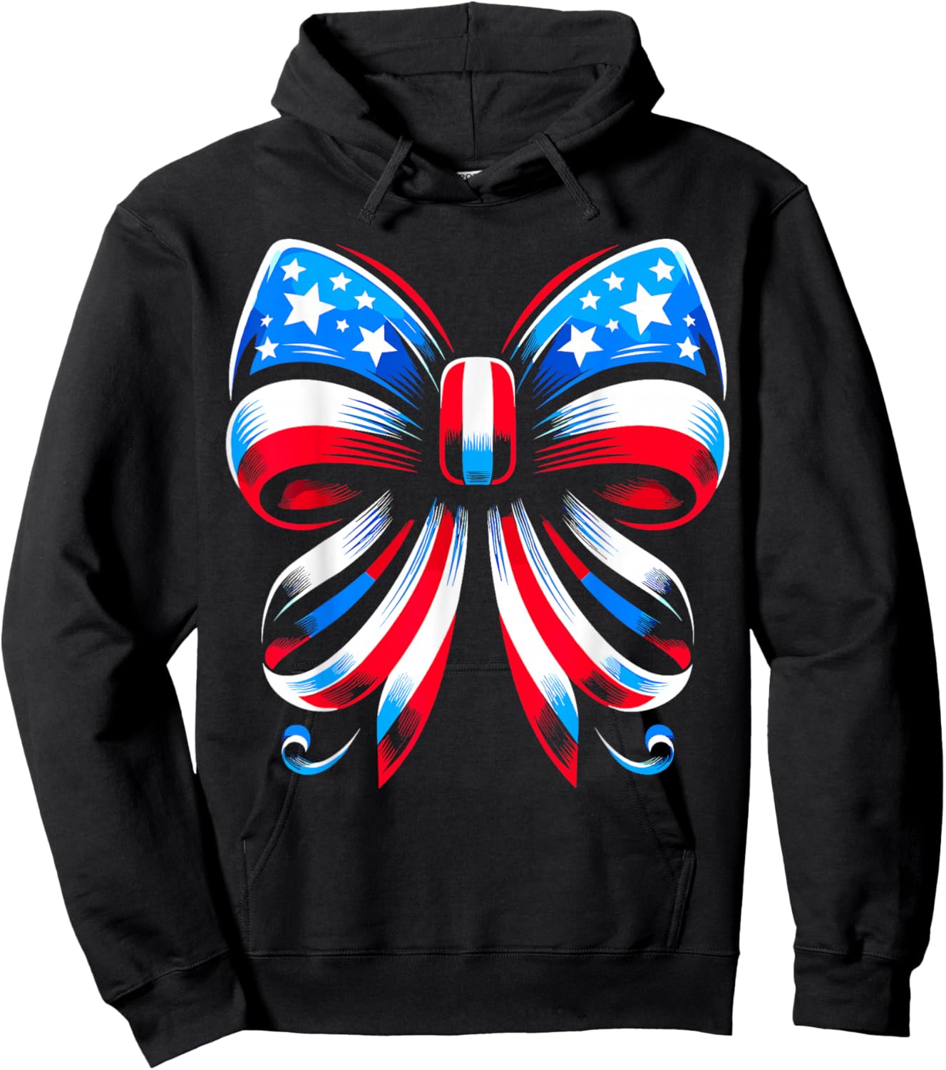 Coquette Bow Ribbon Red White Blue USA Flag 4th of July Hoodie - Hoodie | Black