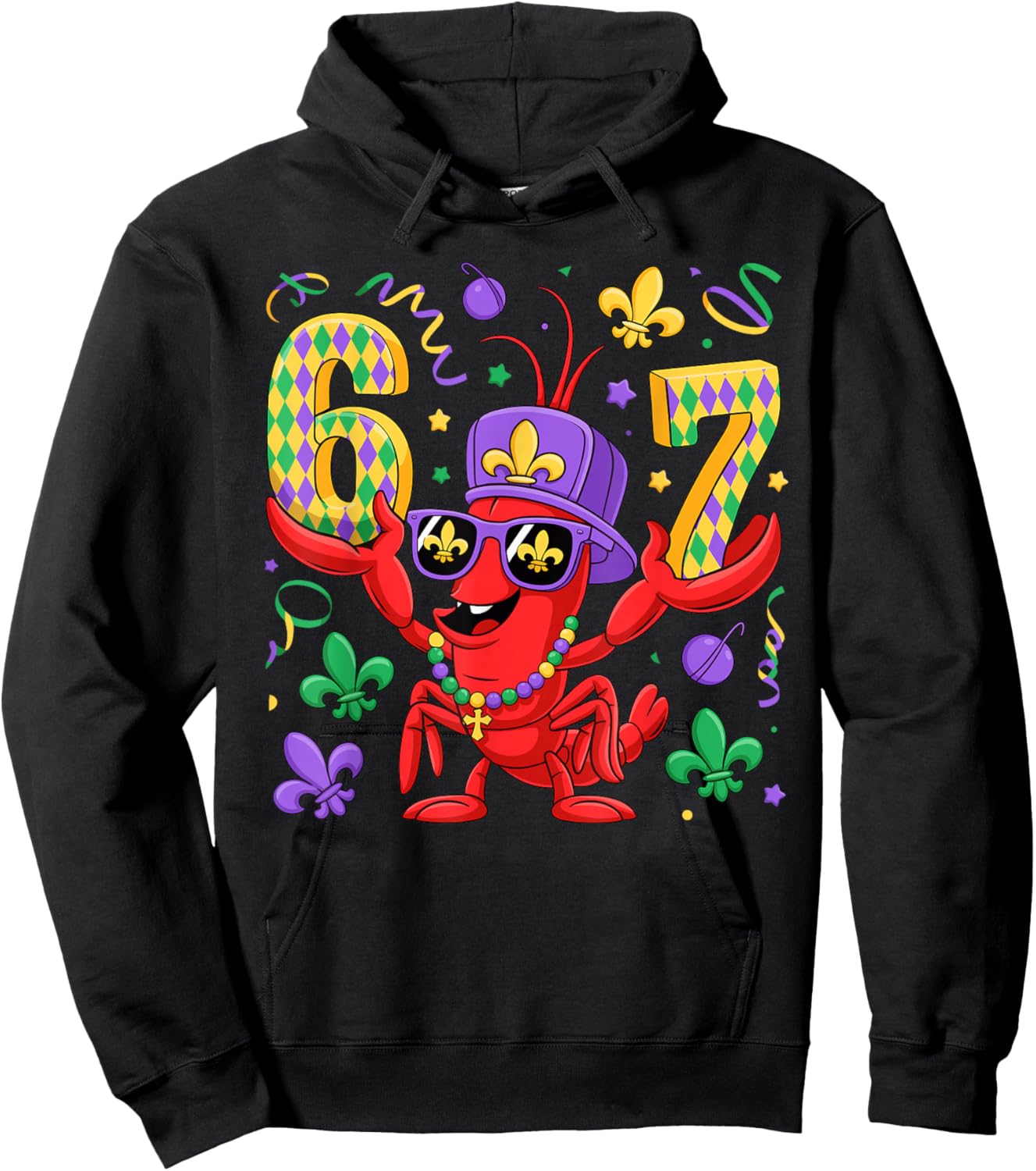 67 Mardi Gras Crawfish Beads Six Seven Carnival Boy Kids 6 7 Hoodie - Hoodie | Black